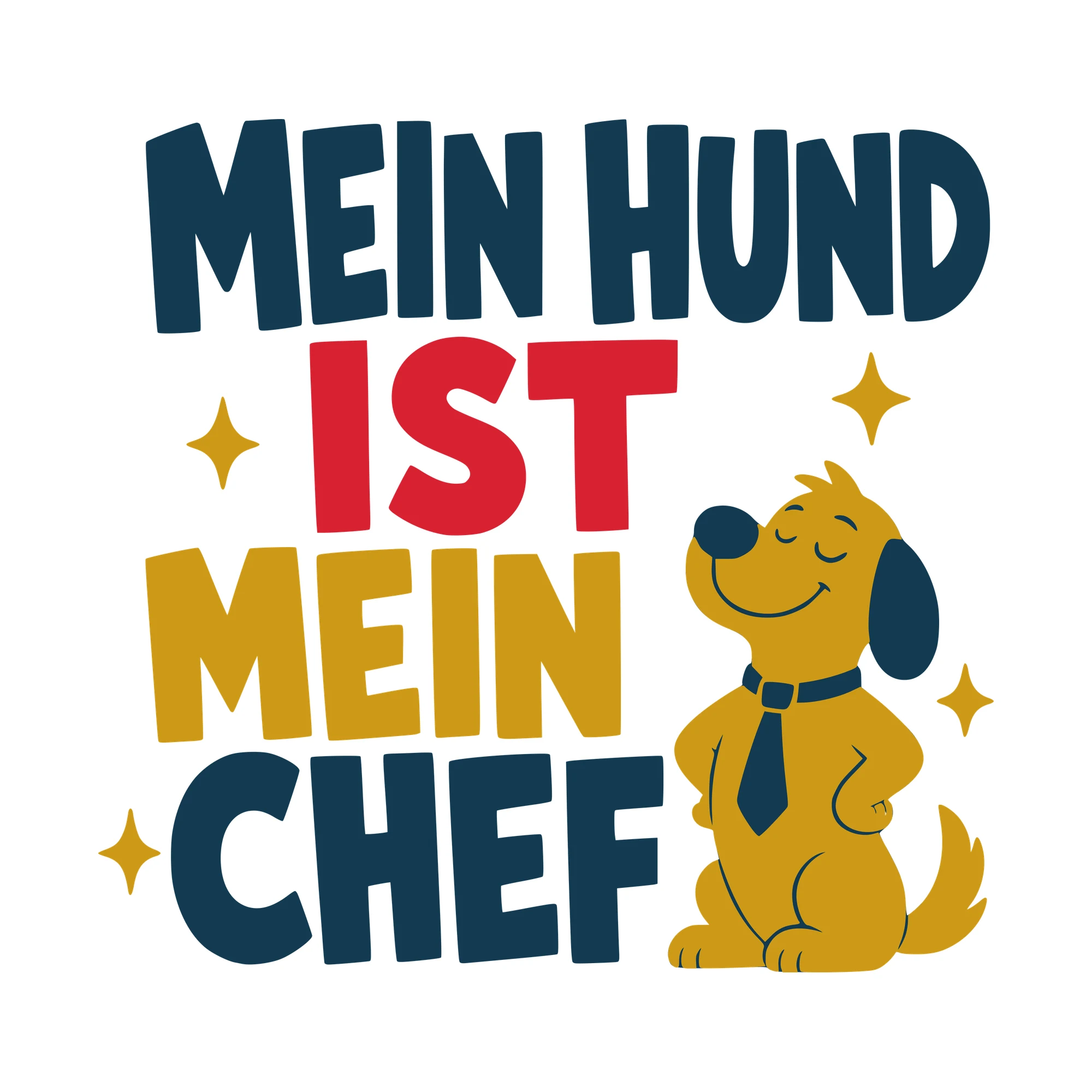 Bügelbild Mein Hund ist mein Chef als Grafik auf weißem Hintergrund (BB010538)