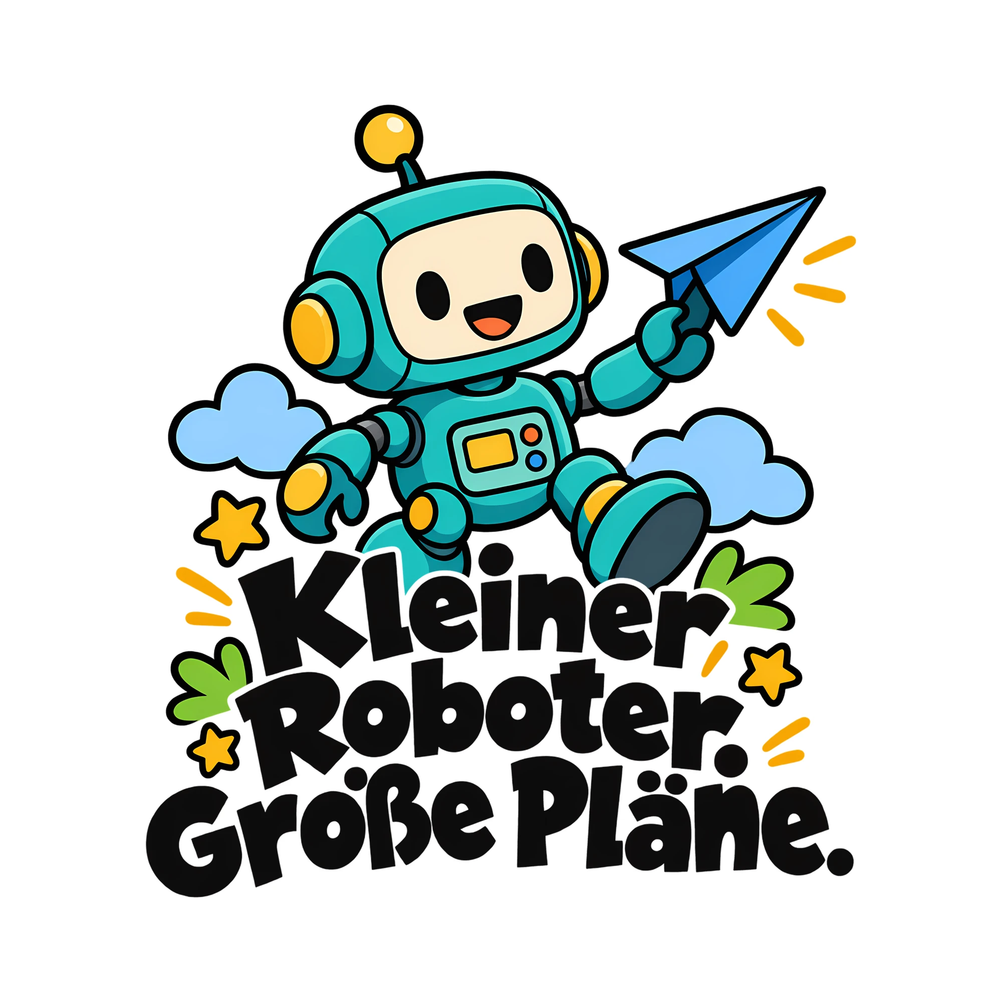 Bügelbild Kleiner Roboter. Große Pläne. als Grafik auf weißem Hintergrund (BB014334)