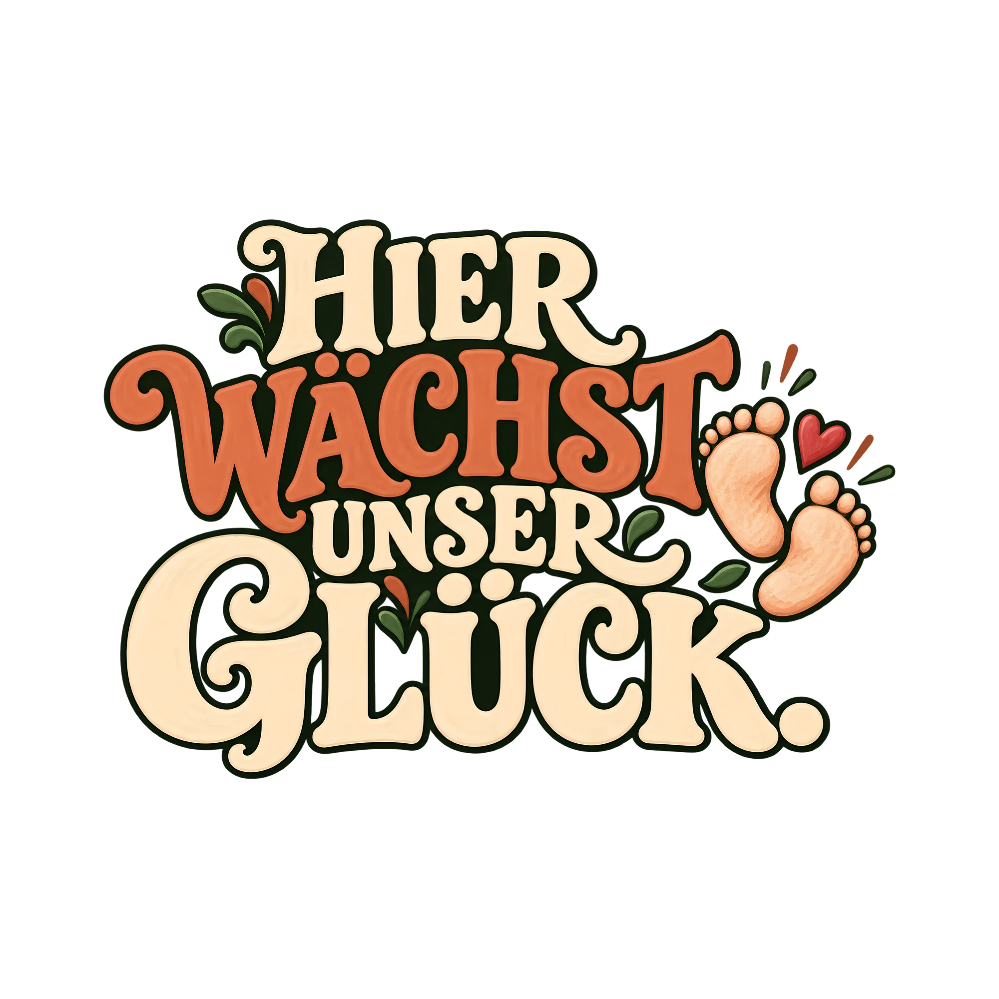 Bügelbild HIER WÄCHST UNSER GLÜCK. als Grafik auf weißem Hintergrund (BB013357)