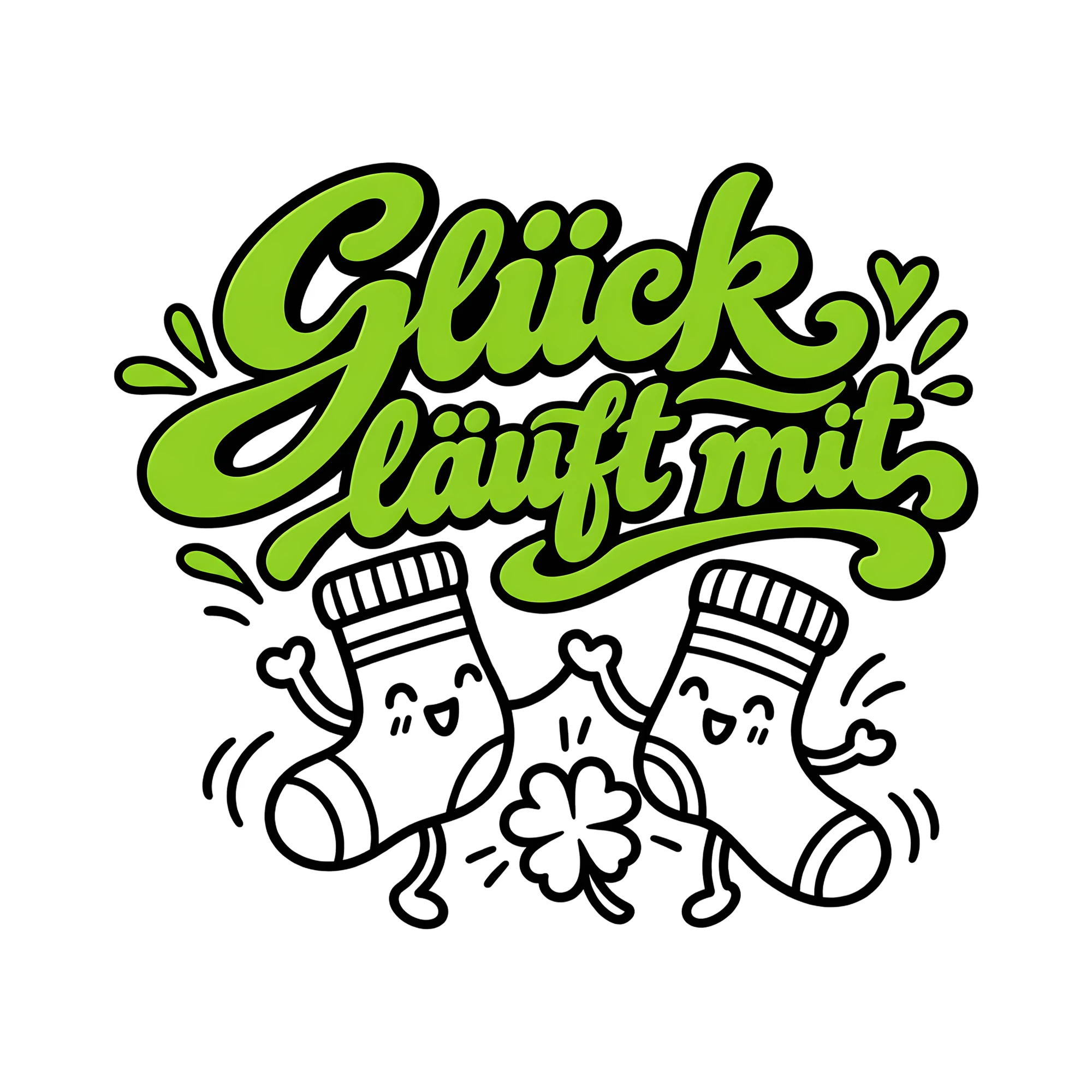 Bügelbild Glück läuft mit als Grafik auf weißem Hintergrund (BB014222)