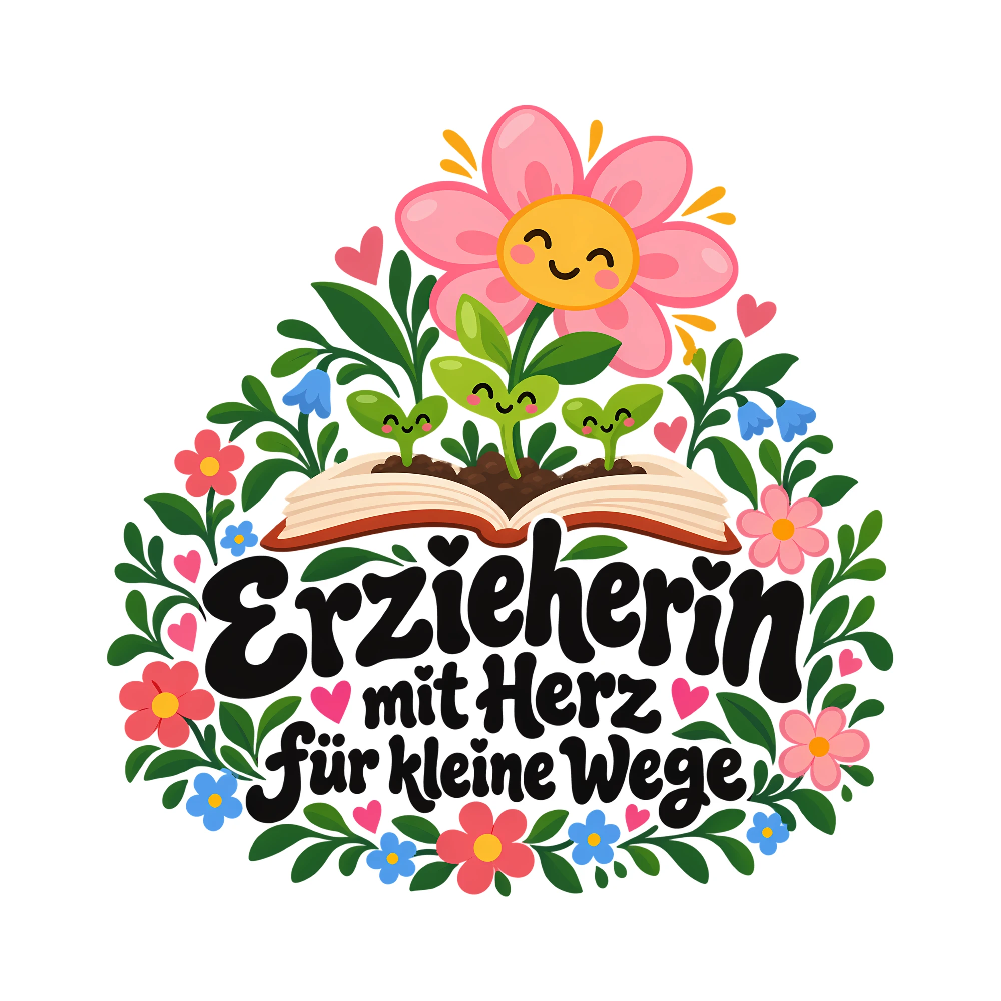 Bügelbild Erzieherin mit Herz für kleine Wege als Grafik auf weißem Hintergrund (BB011768)