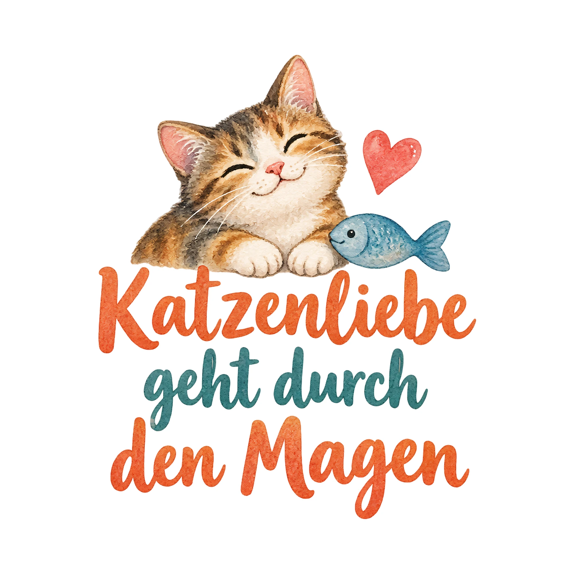 Bügelbild Katzenliebe geht durch den Magen als Grafik auf weißem Hintergrund (BB018554)