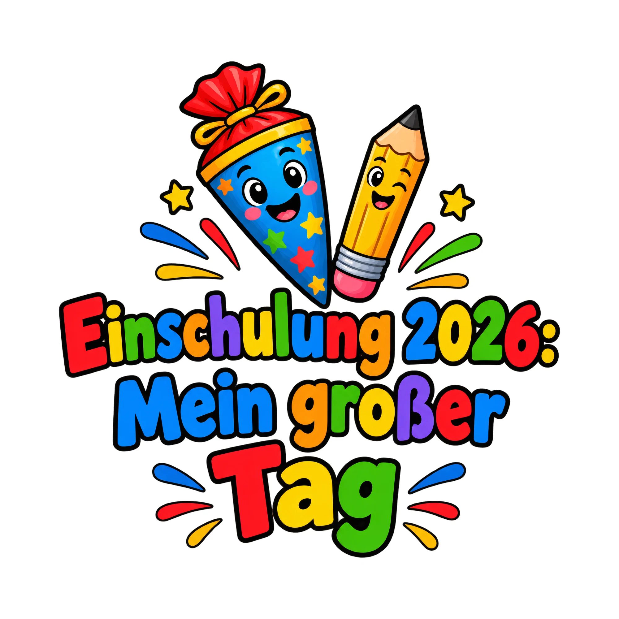 Bügelbild Einschulung 2026: Mein großer Tag, Abi Shirt Spruch als Grafik auf weißem Hintergrund (BB016865)