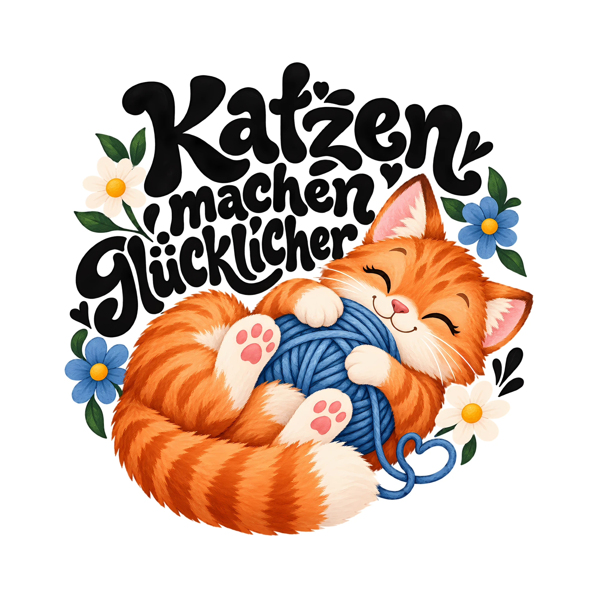 Bügelbild Katzen machen glücklicher als Grafik auf weißem Hintergrund (BB012868)