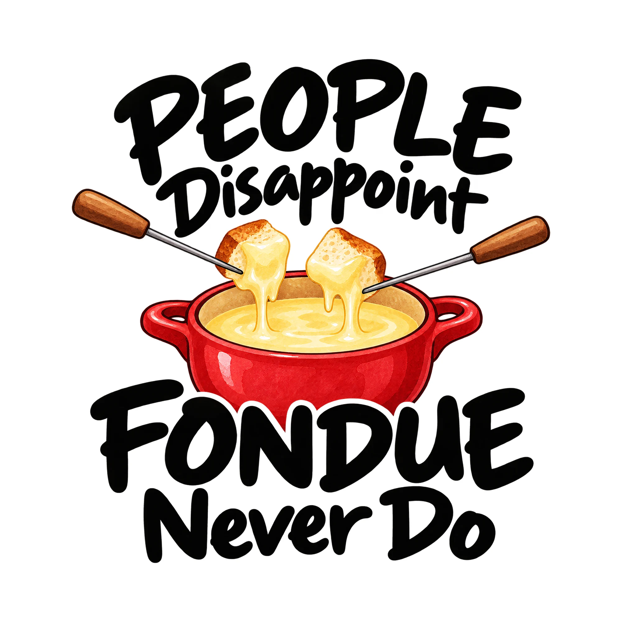 Bügelbild People Disappoint Fondue Never Do, Lustiger Shirt Spruch als Grafik auf weißem Hintergrund (BB015909)