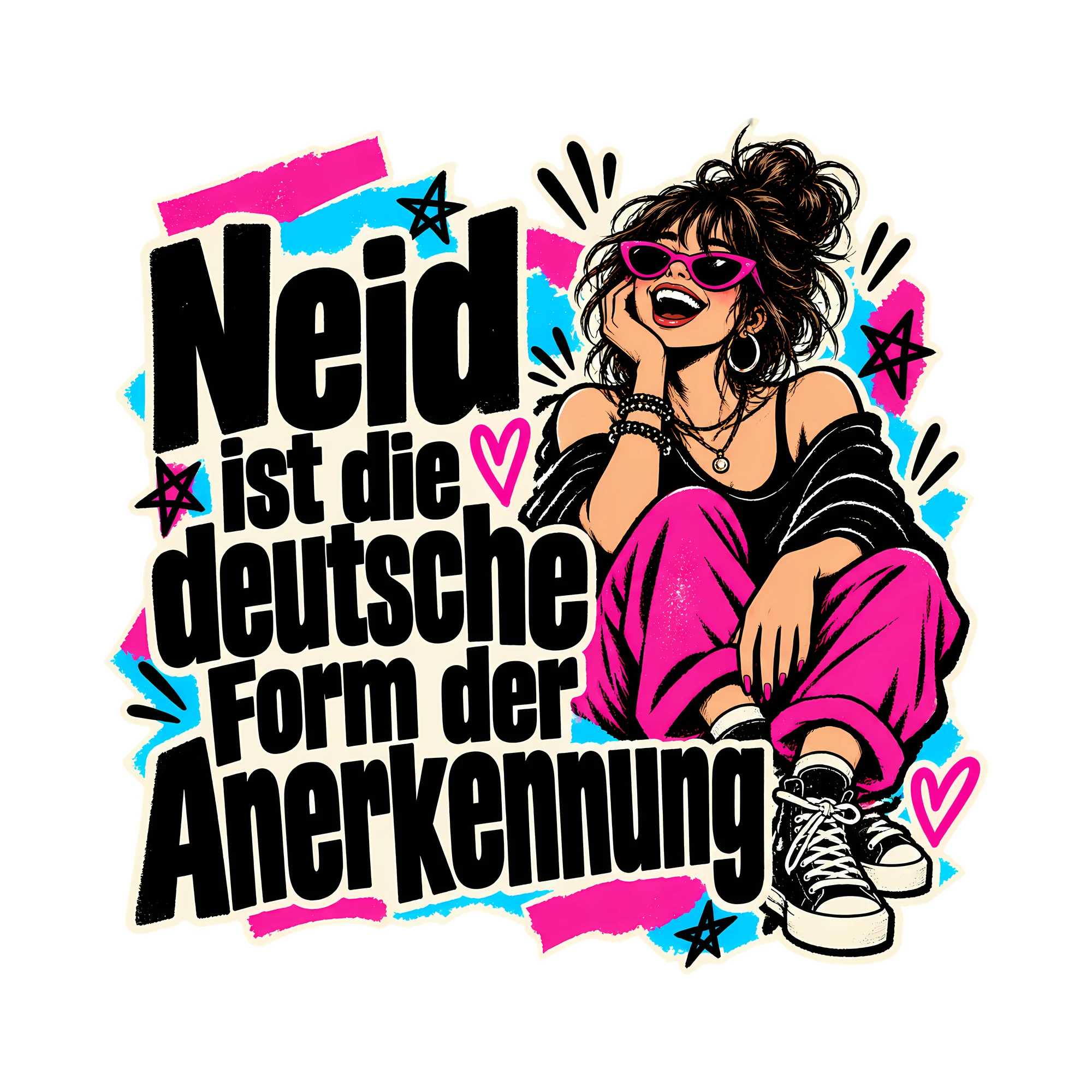 Bügelbild Neid ist die deutsche Form der Anerkennung, Lustiger Shirt Spruch als Grafik auf weißem Hintergrund (BB014708)
