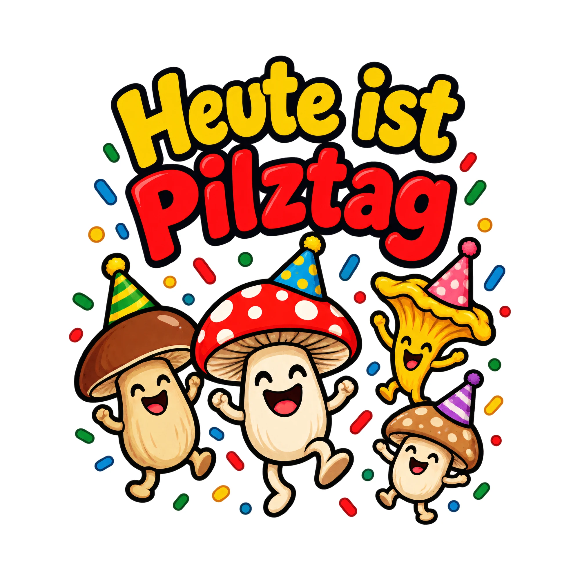 Bügelbild Heute ist Pilztag als Grafik auf weißem Hintergrund (BB019348)