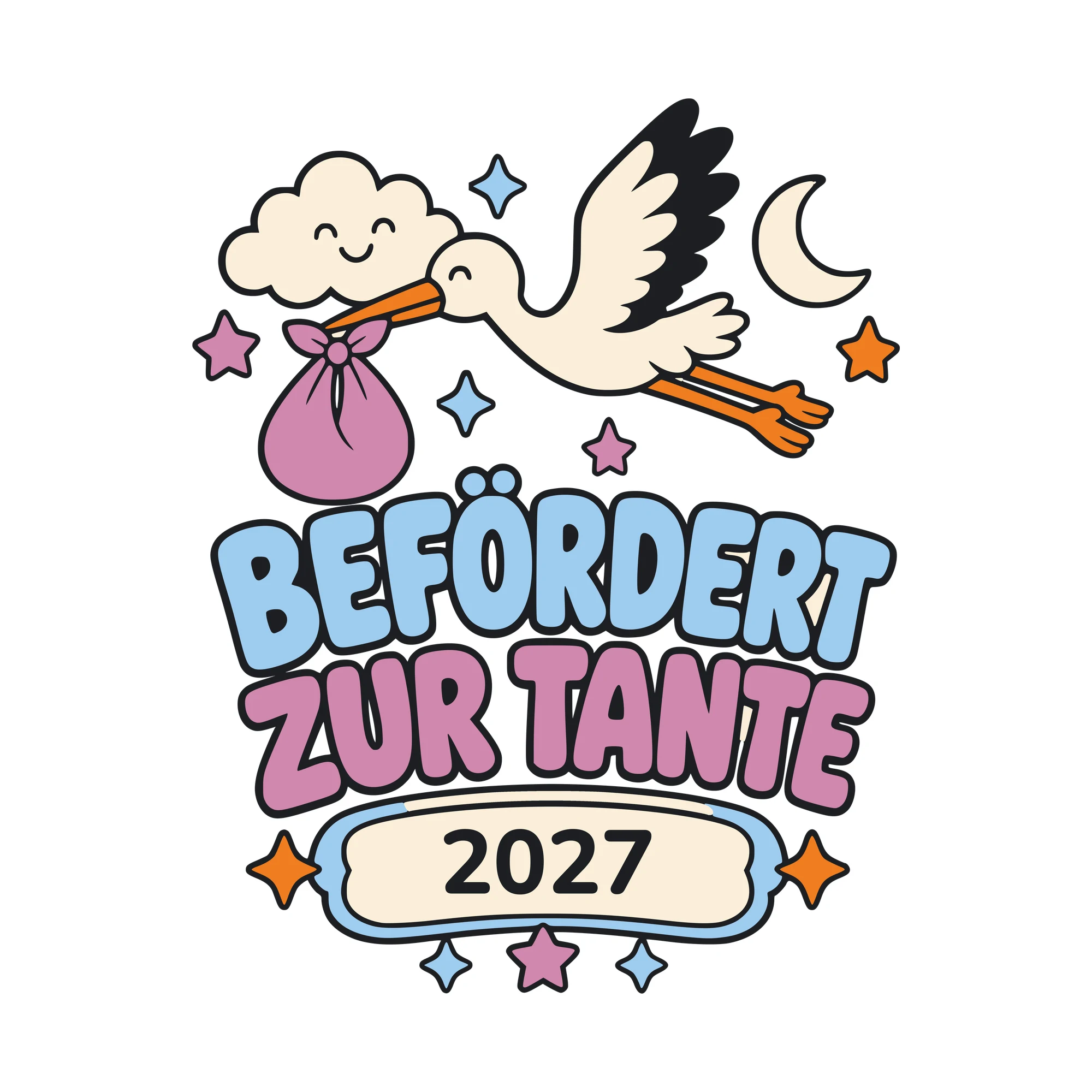 Bügelbild Befördert zur Tante mit Jahr als Grafik auf weißem Hintergrund (BB010548)