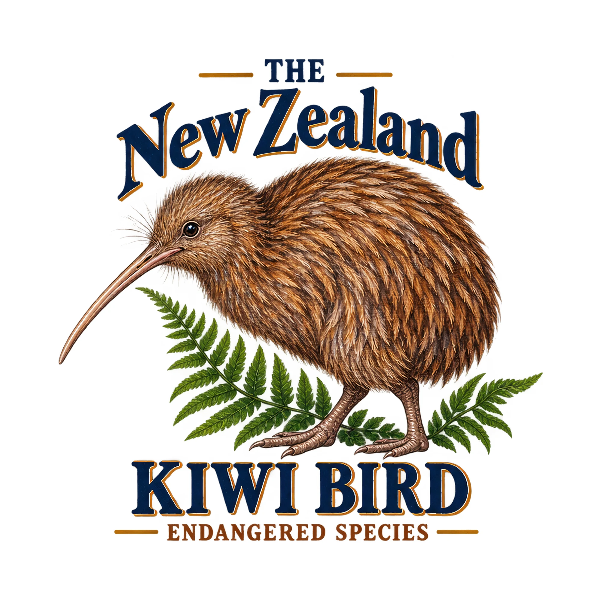 Bügelbild The New Zealand Kiwi Bird Endangered Species, Lustiger Shirt Spruch als Grafik auf weißem Hintergrund (BB017623)