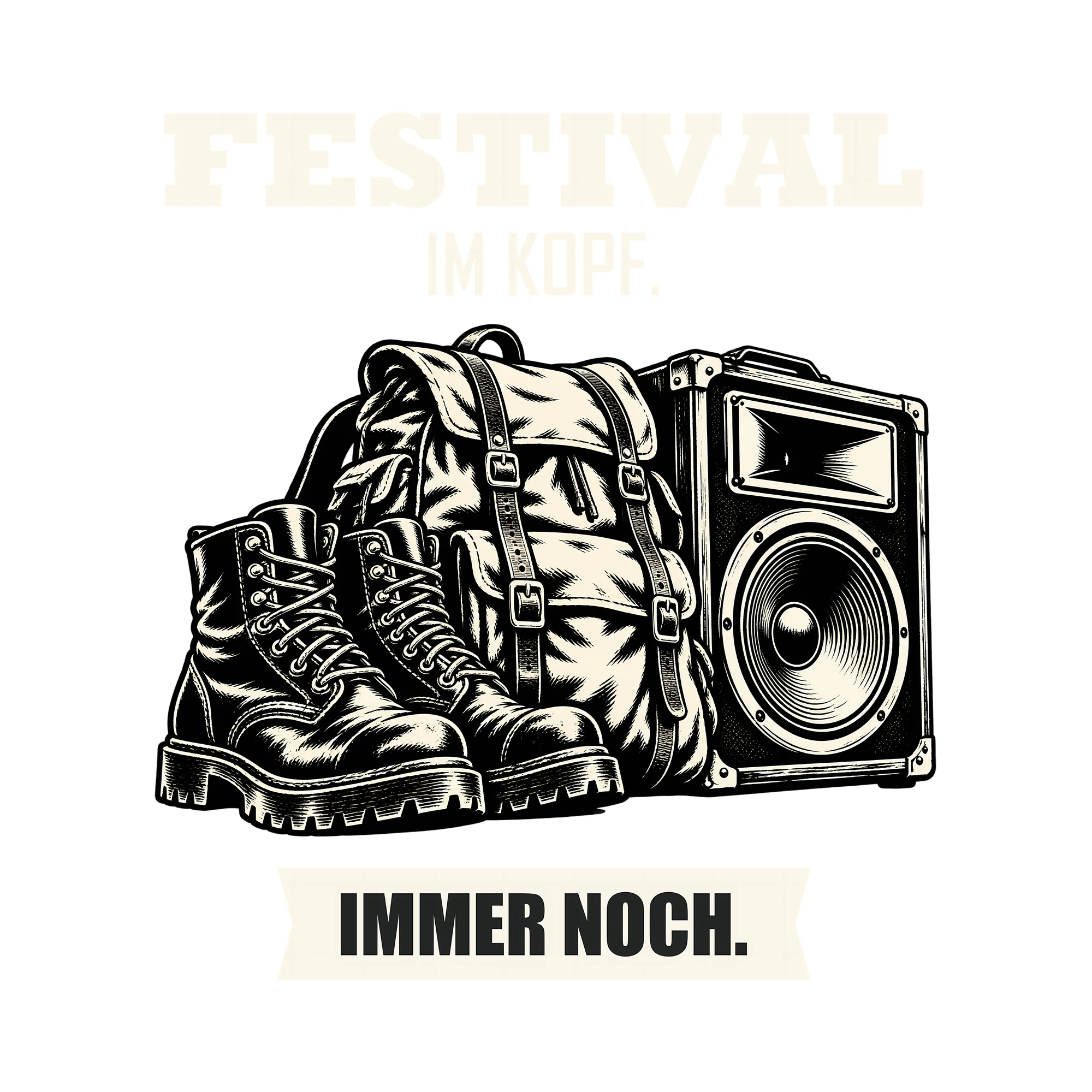 Bügelbild FESTIVAL IM KOPF. IMMER NOCH. als Grafik auf weißem Hintergrund (BB012784)
