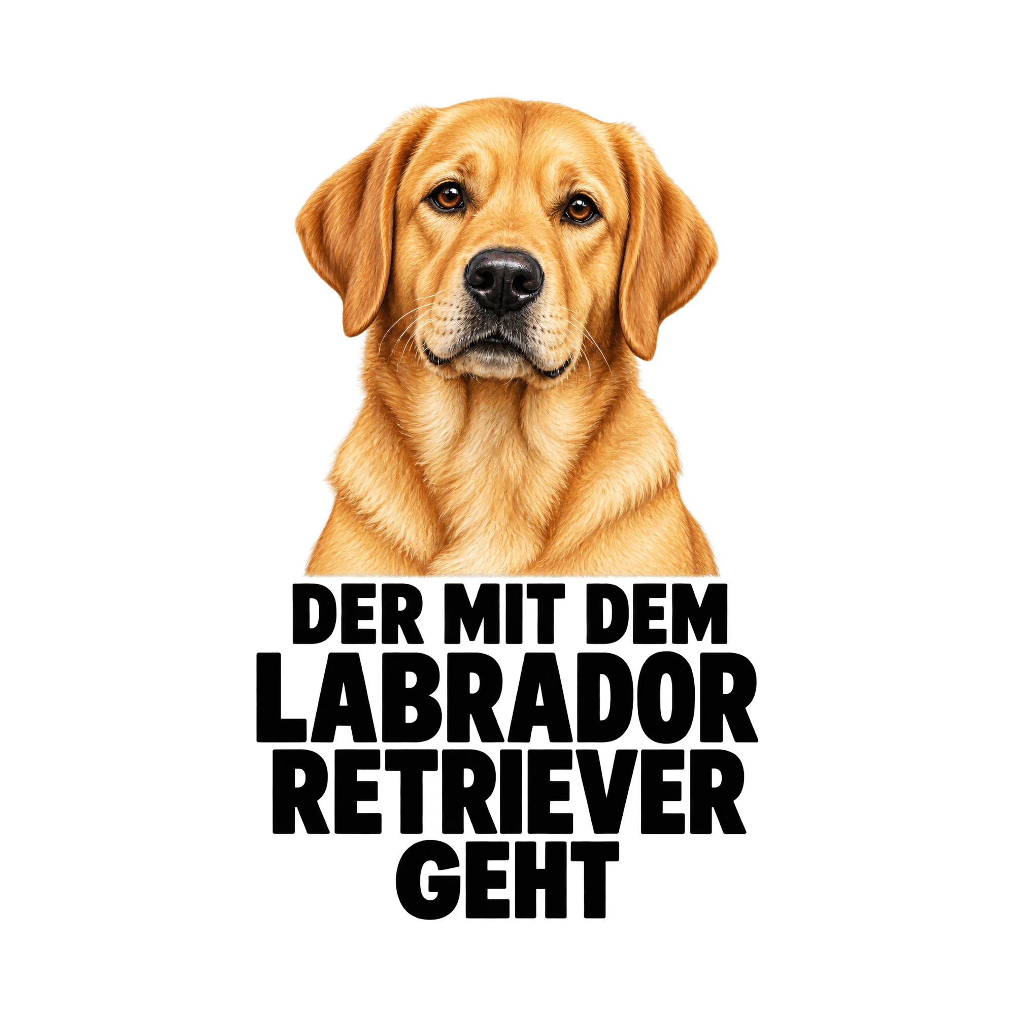Bügelbild Der Mit Dem Labrador Retriever Geht, Tiere Shirt Spruch als Grafik auf weißem Hintergrund (BB016181)