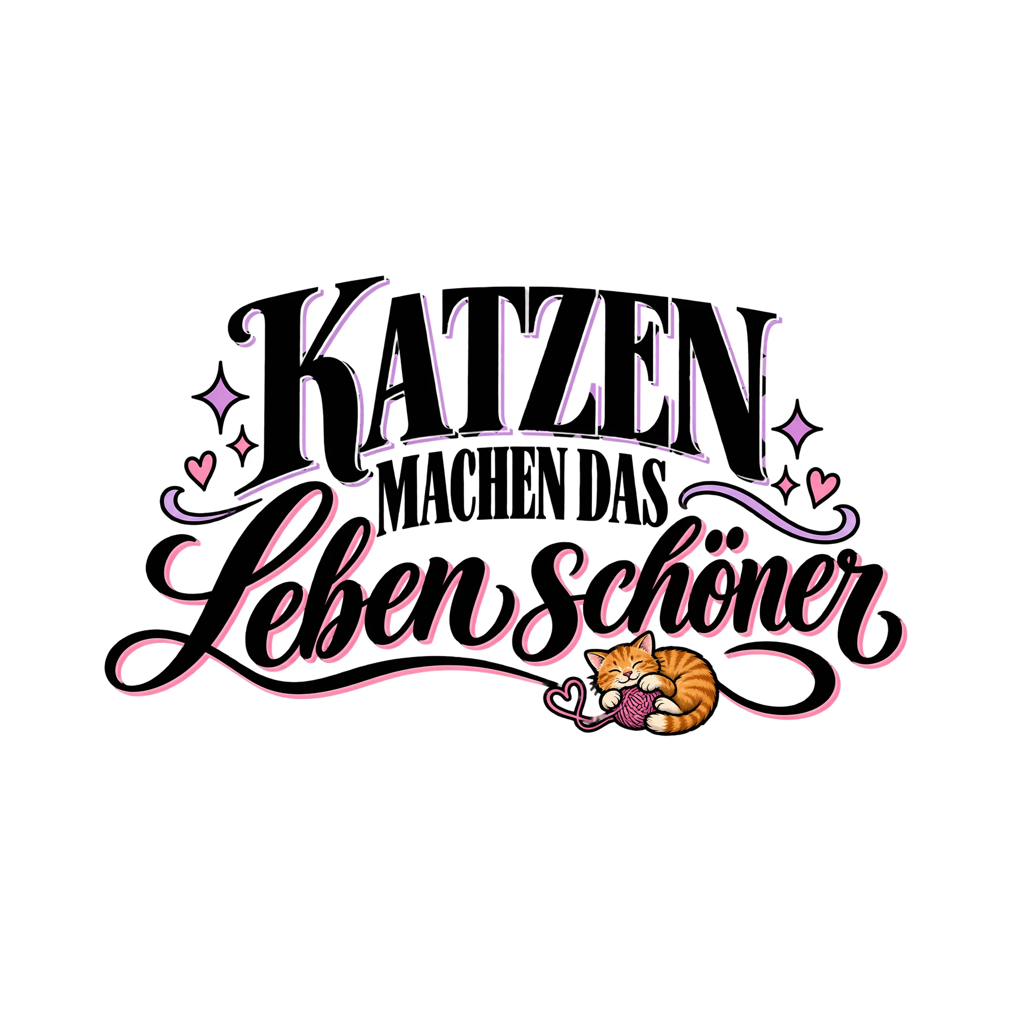 Bügelbild Katzen machen das Leben schöner als Grafik auf weißem Hintergrund (BB012885)
