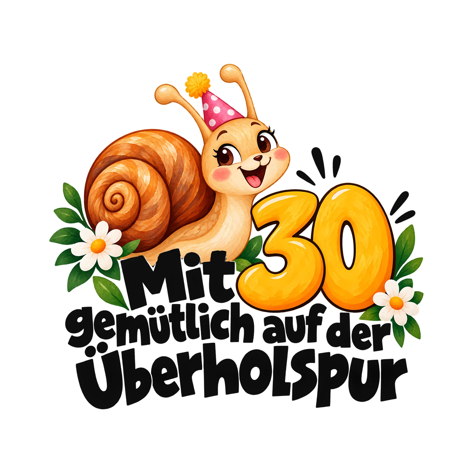 Bügelbild Mit 30 gemütlich auf der Überholspur als Grafik auf weißem Hintergrund (BB012576)