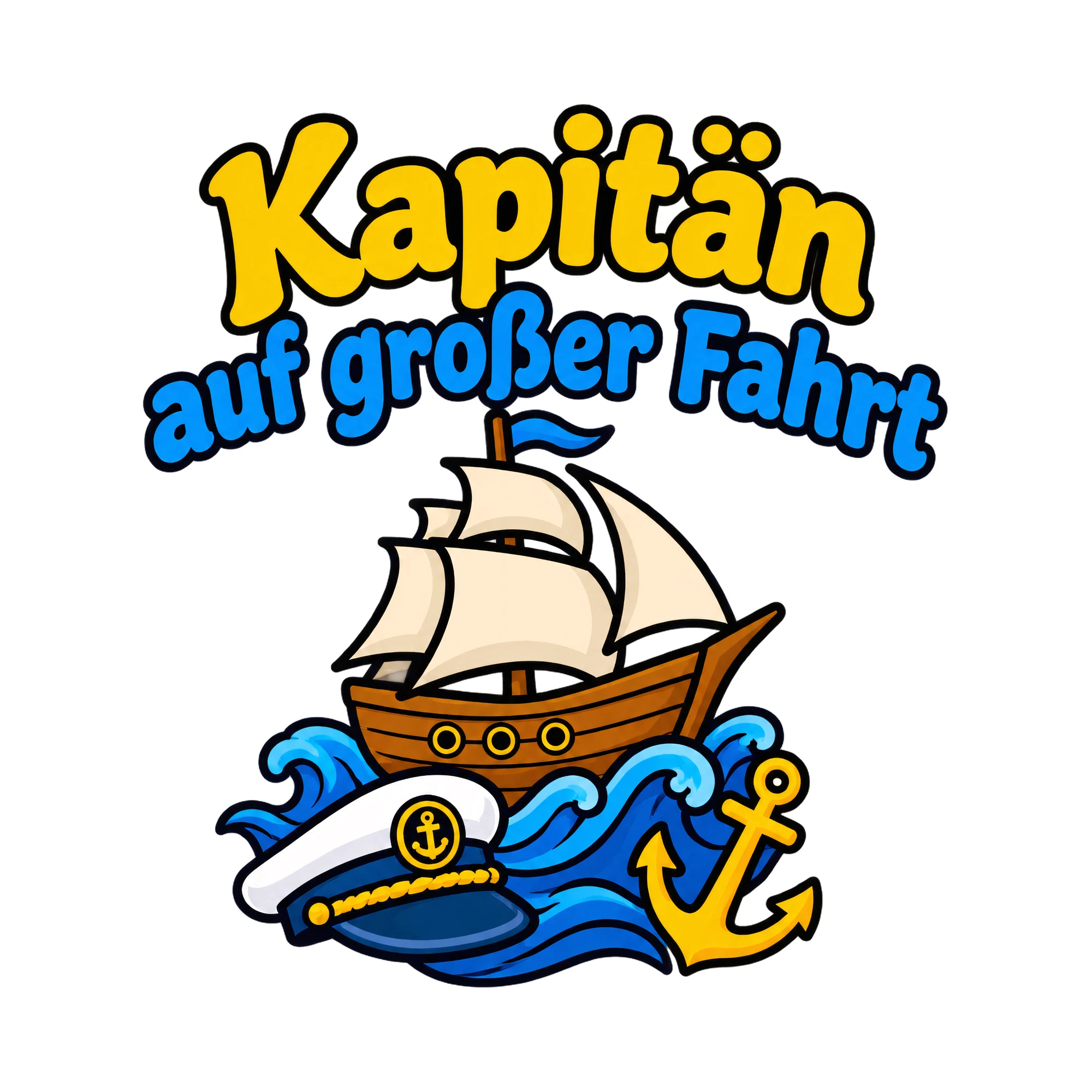 Bügelbild Kapitän auf großer Fahrt als Grafik auf weißem Hintergrund (BB018636)