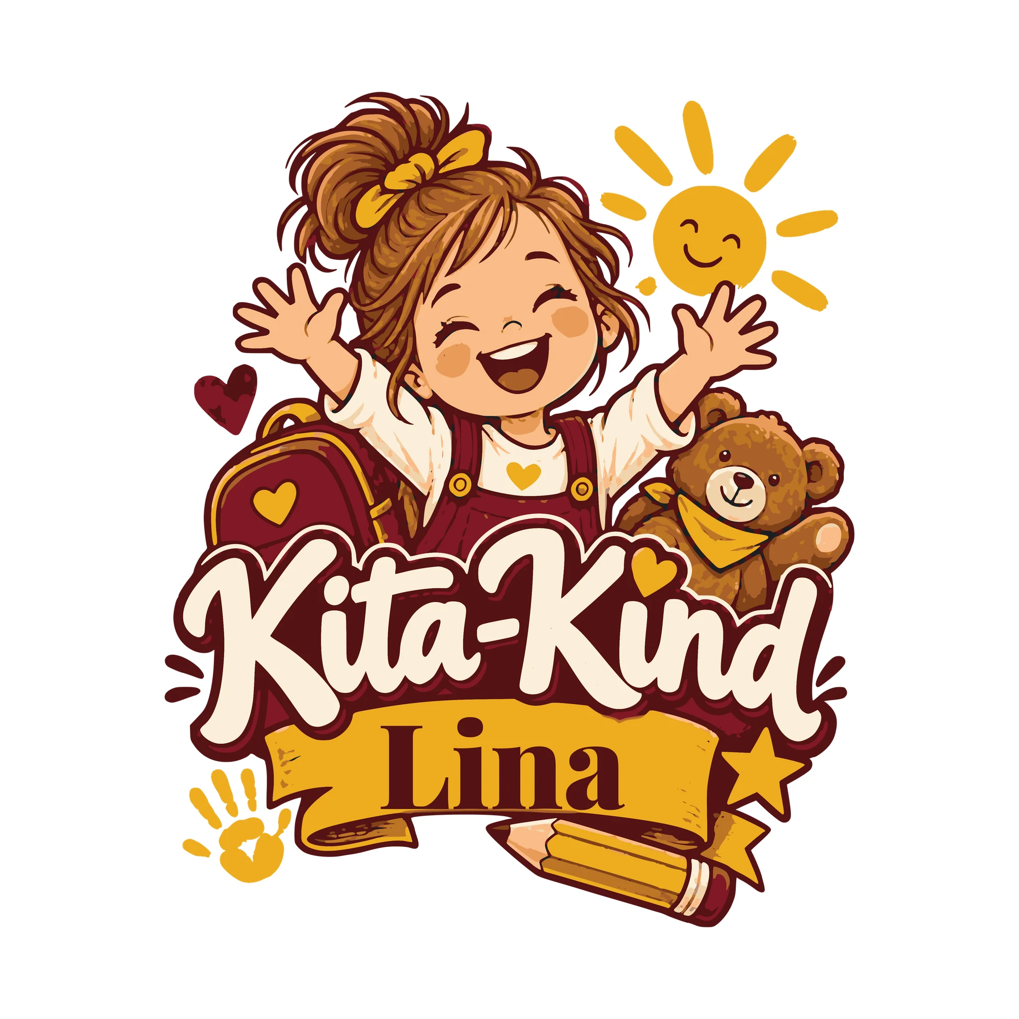 Bügelbild Kita-Kind mit Name als Grafik auf weißem Hintergrund (BB011197)