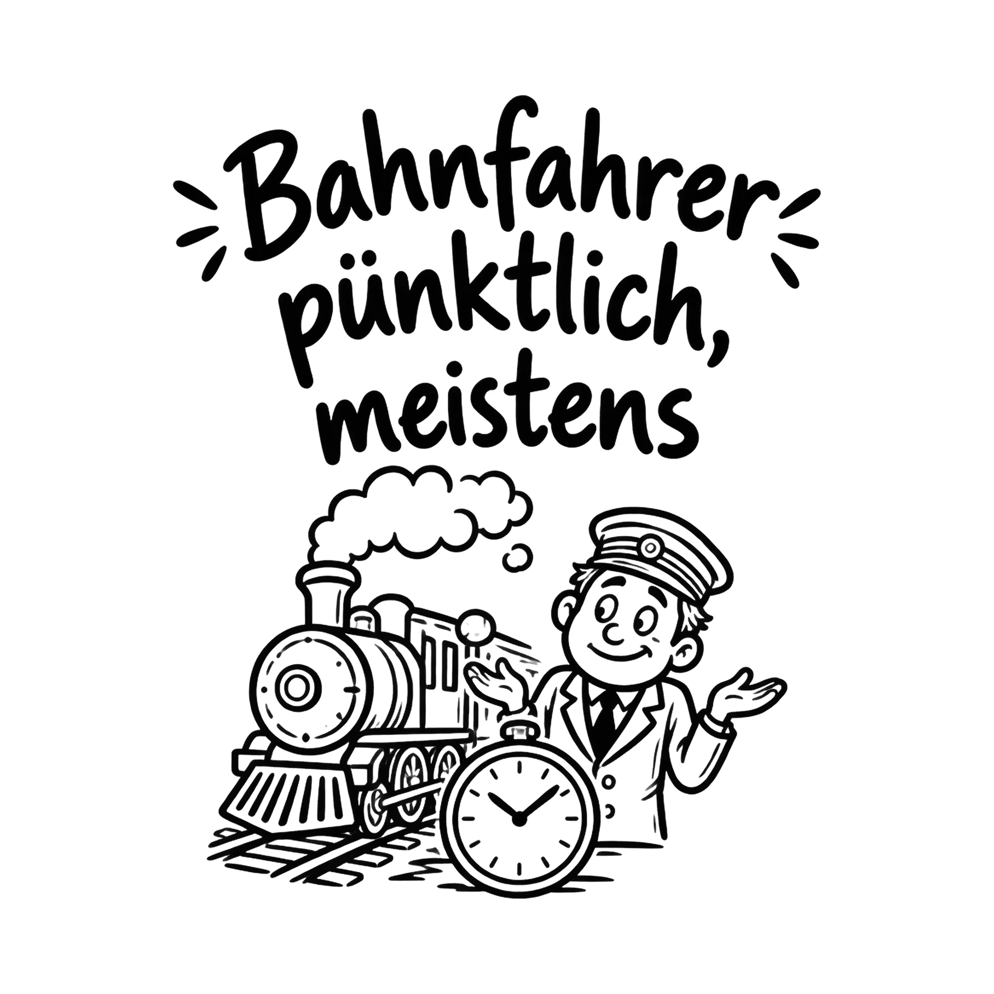 Bügelbild Bahnfahrer pünktlich, meistens als Grafik auf weißem Hintergrund (BB020287)