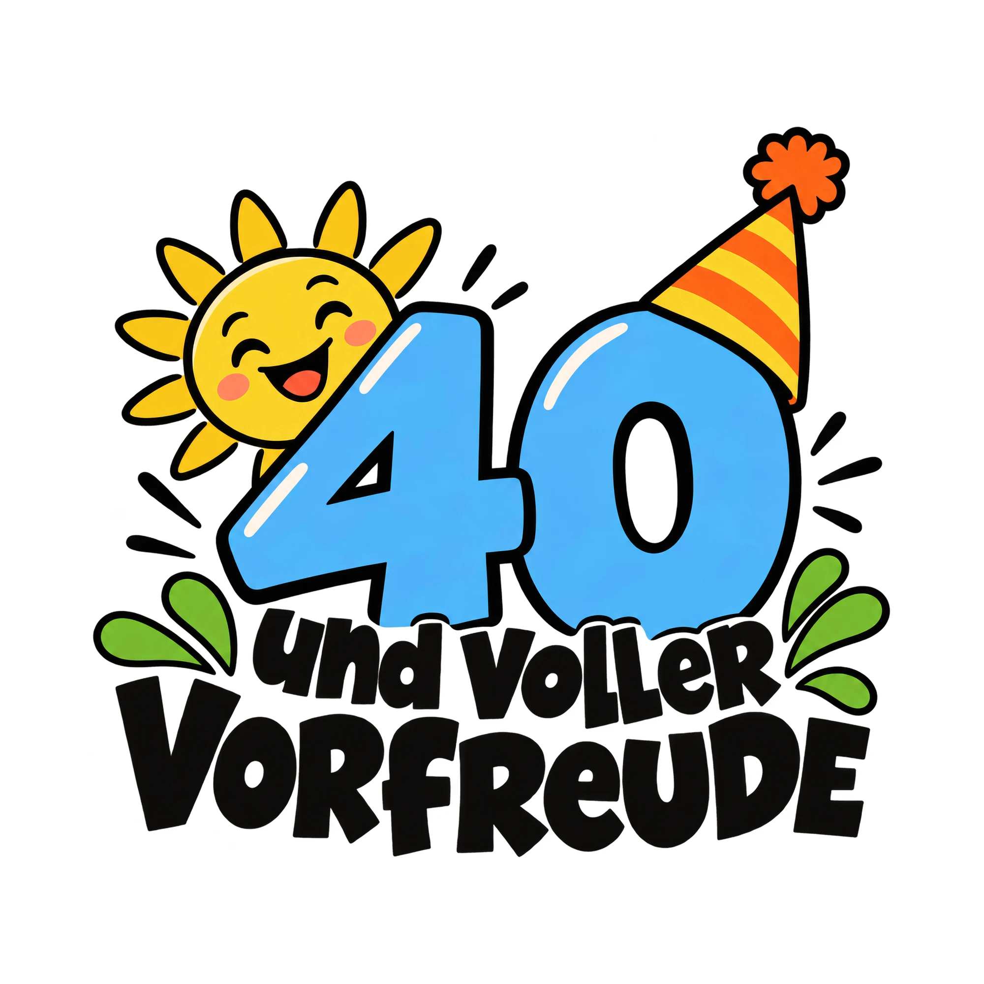 Bügelbild 40 und voller VORFREUDE als Grafik auf weißem Hintergrund (BB012578)