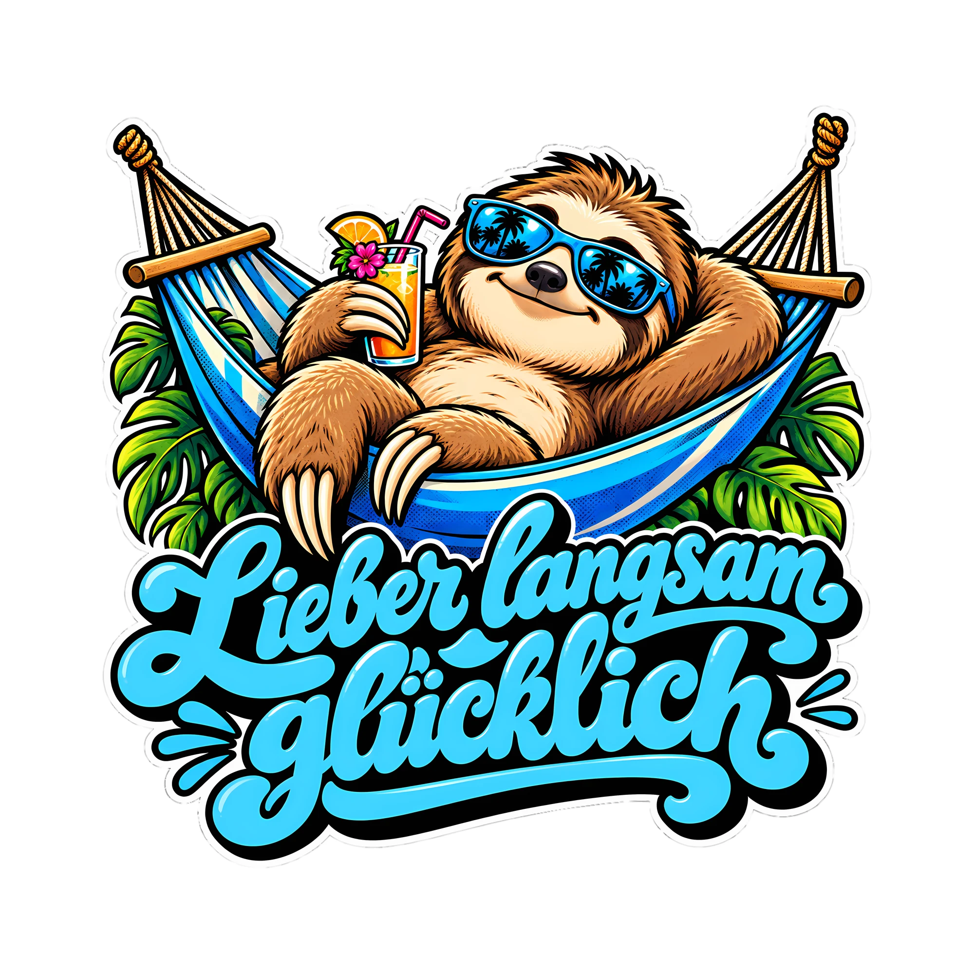 Bügelbild Lieber langsam glücklich als Grafik auf weißem Hintergrund (BB013401)