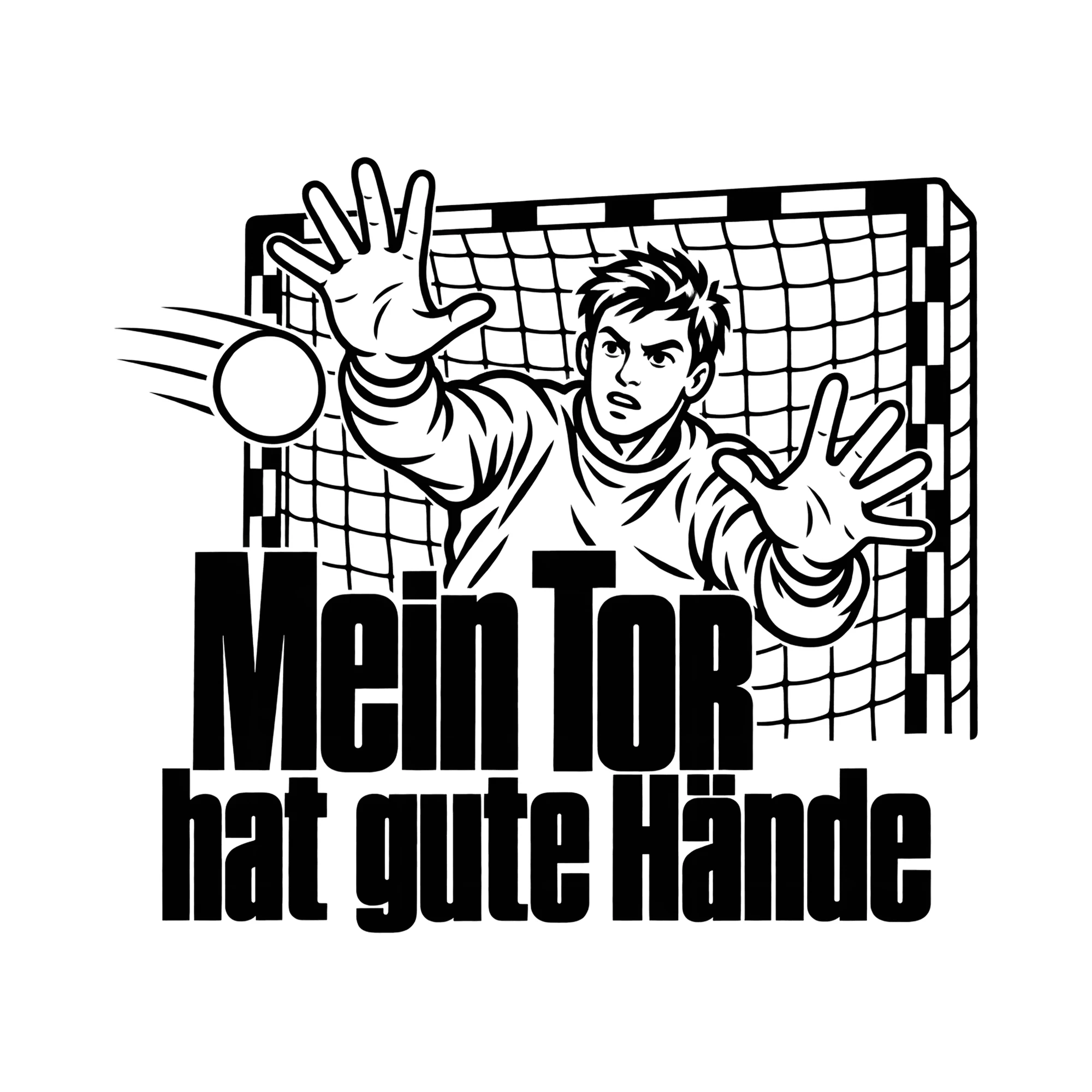Bügelbild Mein Tor hat gute Hände als Grafik auf weißem Hintergrund (BB013867)
