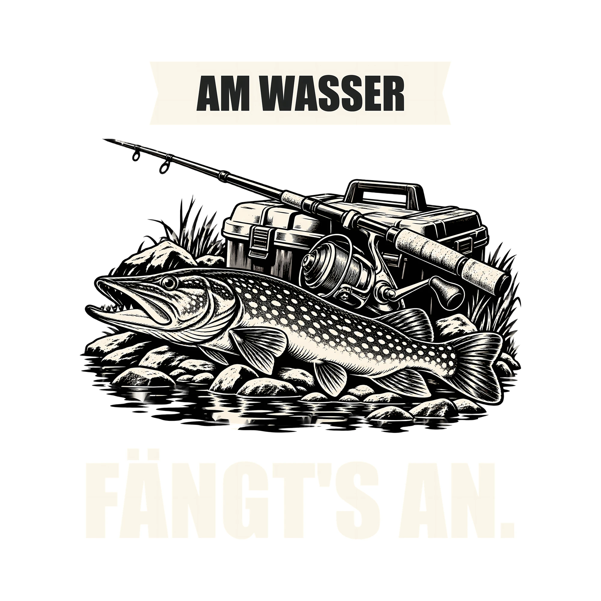 Bügelbild AM WASSER FÄNGT'S AN. als Grafik auf weißem Hintergrund (BB012689)