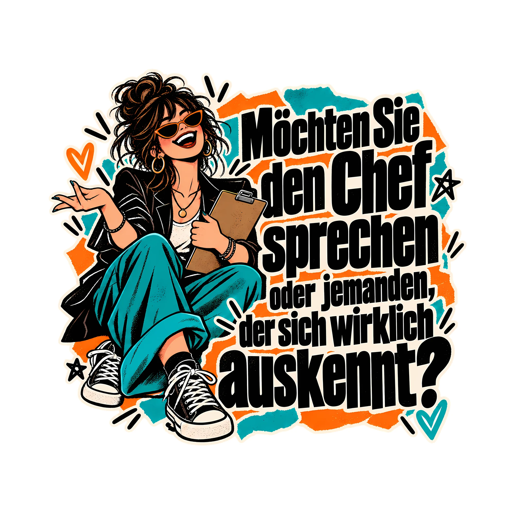 Bügelbild Möchten Sie den Chef sprechen, Team Shirt Spruch als Grafik auf weißem Hintergrund (BB014707)