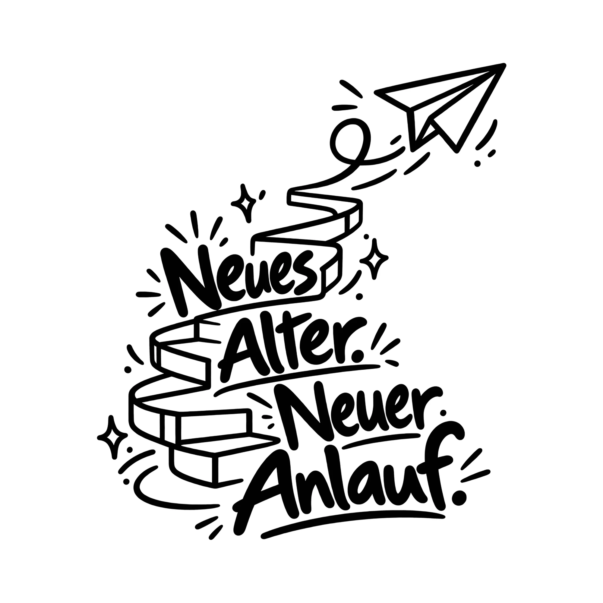 Bügelbild Neues Alter. Neuer Anlauf. als Grafik auf weißem Hintergrund (BB013770)