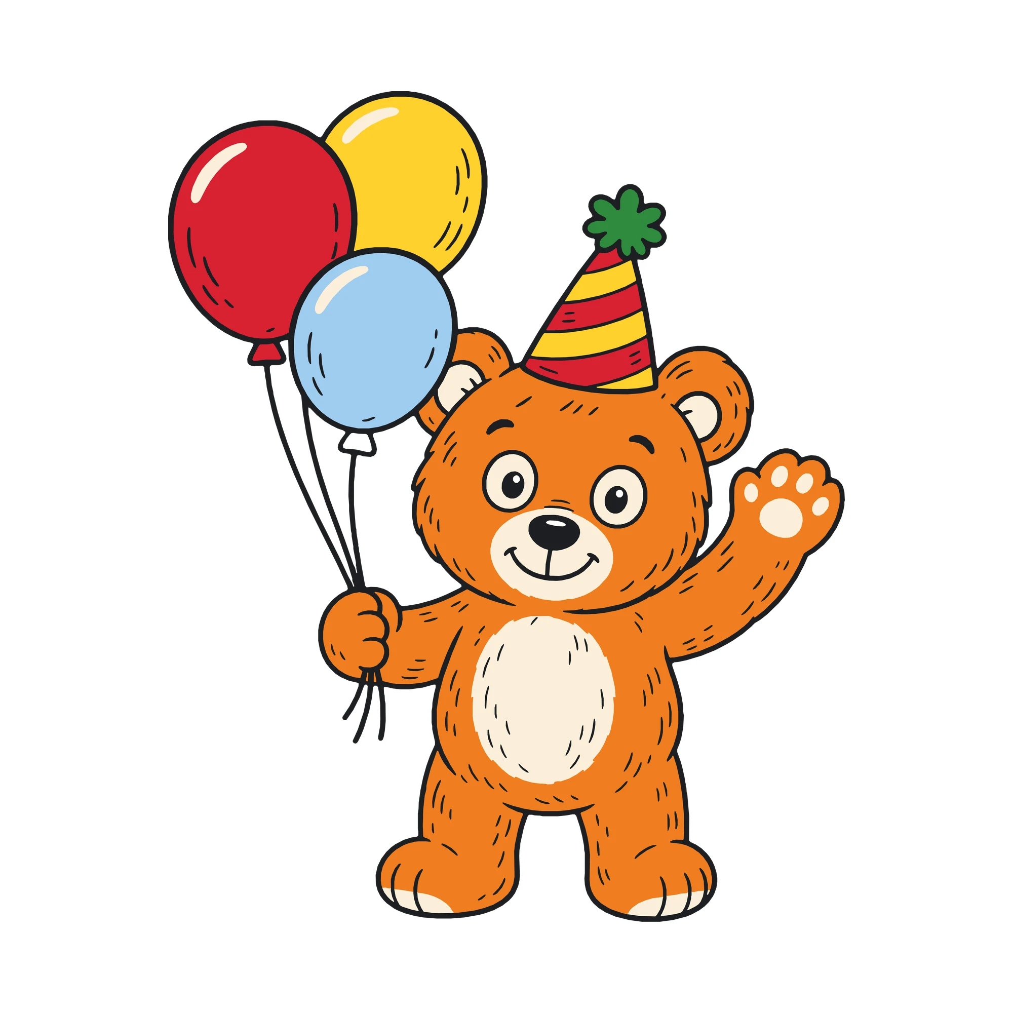 Bügelbild Bär mit Luftballons als Grafik auf weißem Hintergrund (BB010332)