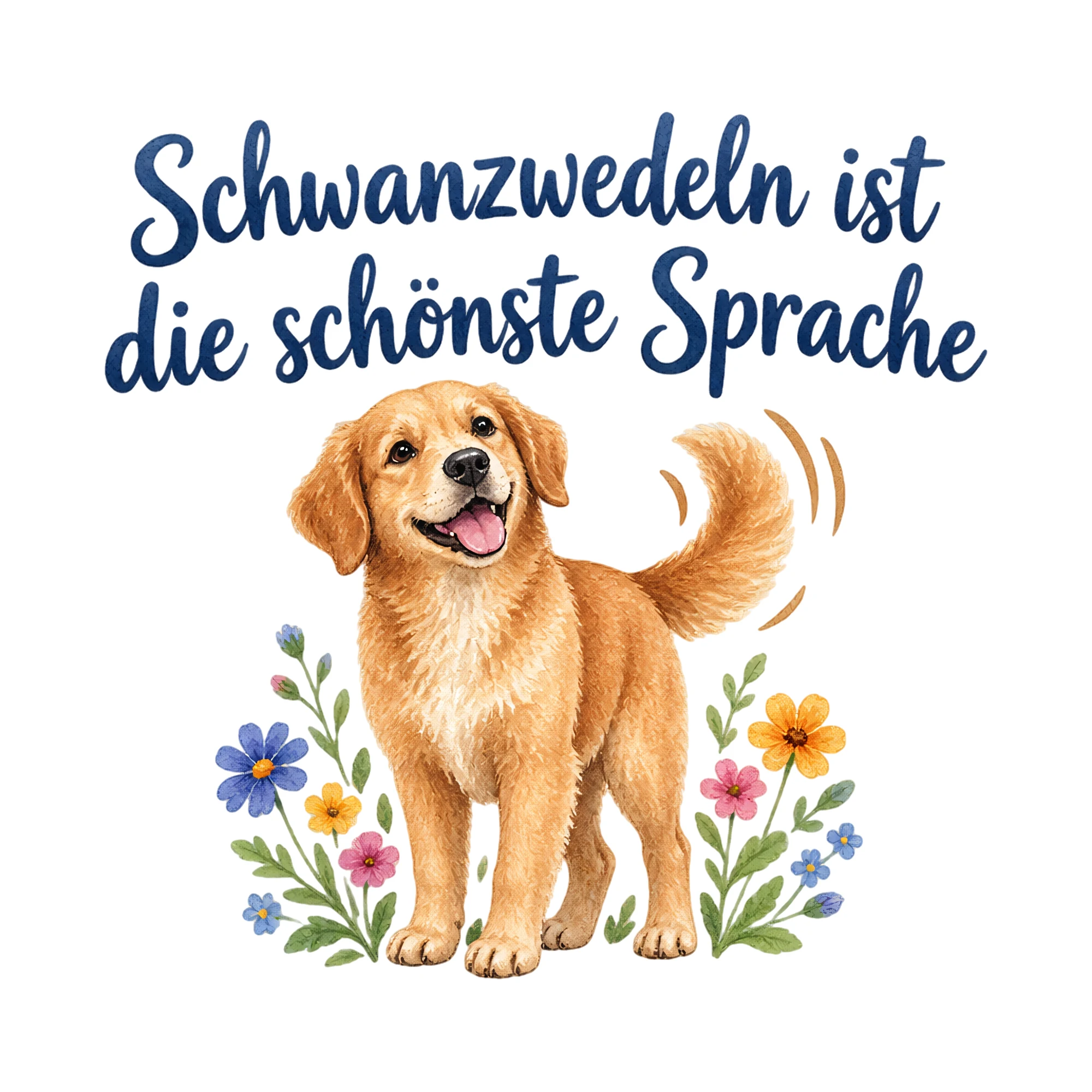 Bügelbild Schwanzwedeln ist die schönste Sprache als Grafik auf weißem Hintergrund (BB019757)