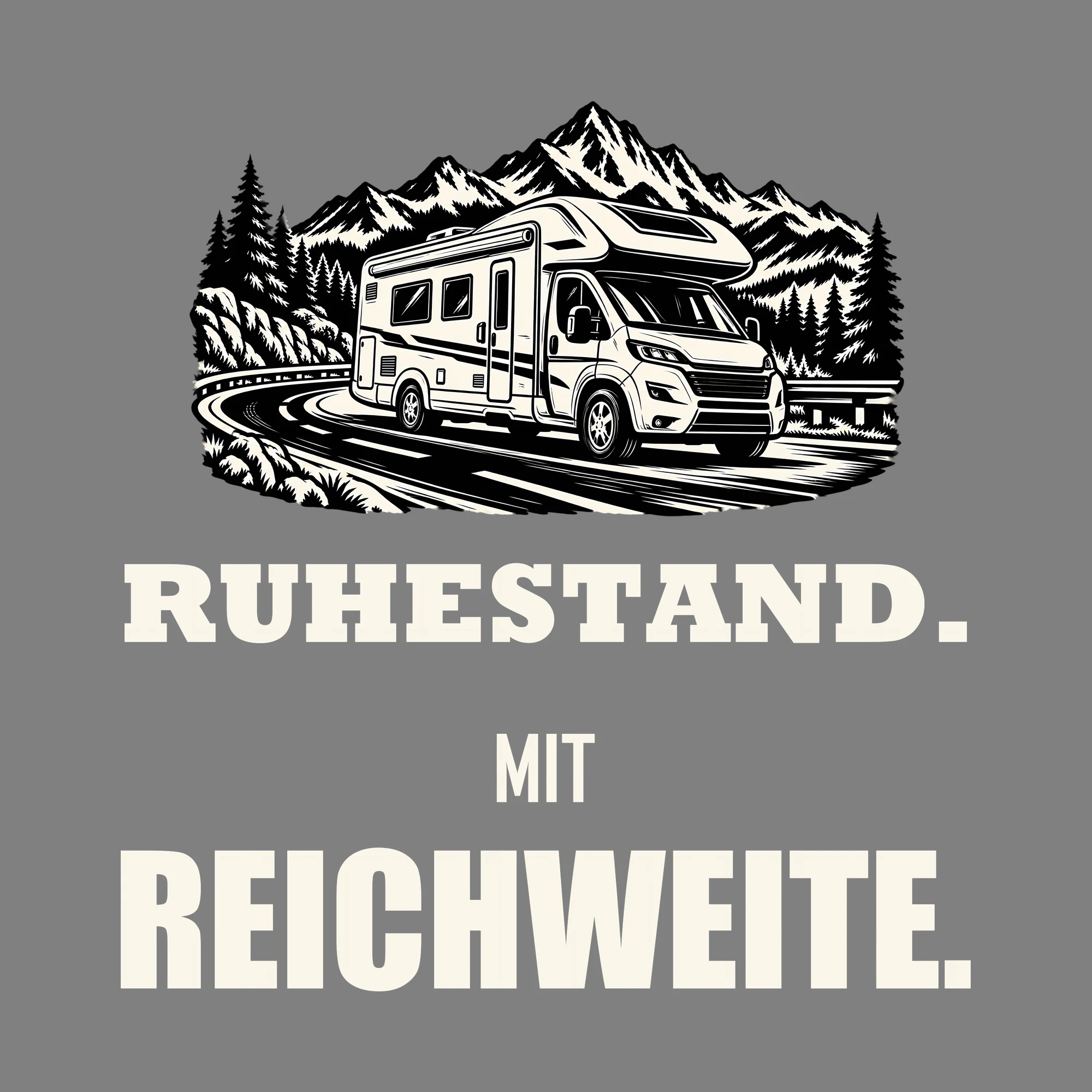 Bügelbild RUHESTAND. MIT REICHWEITE. als Grafik auf dunklem Hintergrund (BB011498)