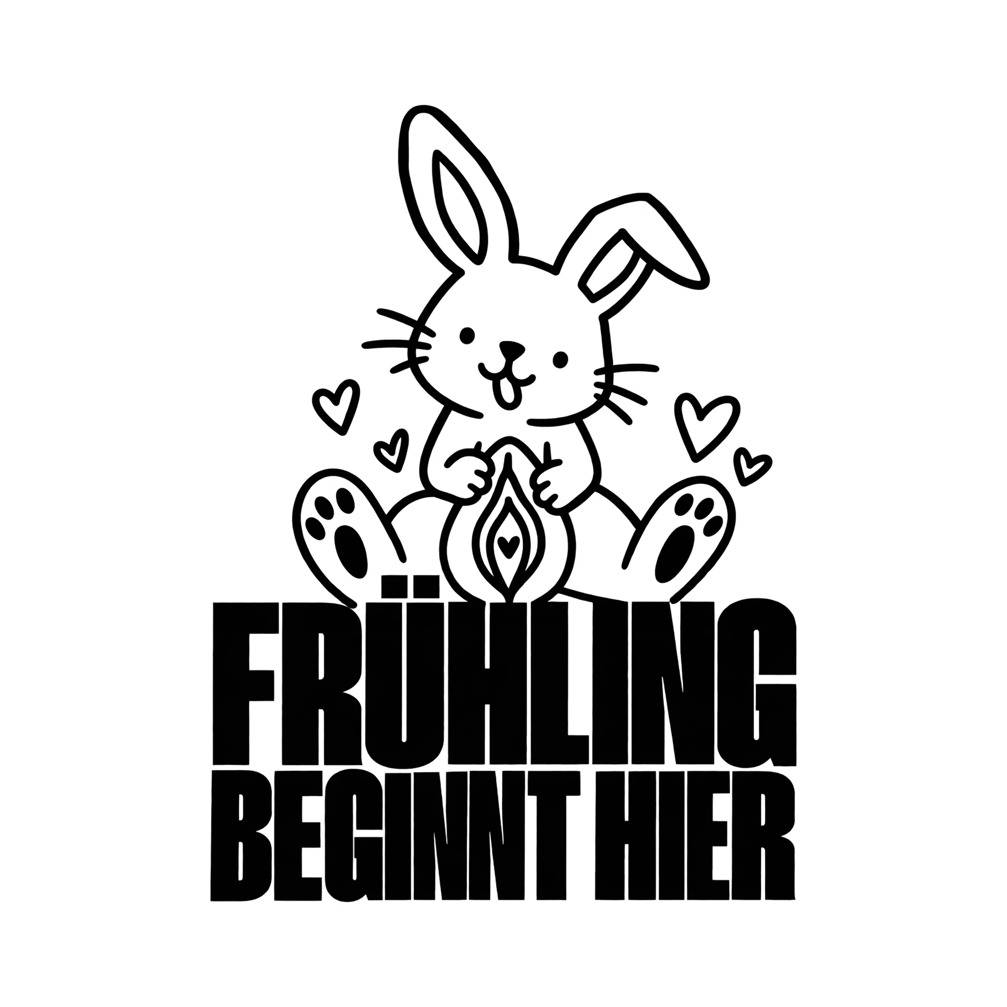 Bügelbild Frühling beginnt hier als Grafik auf weißem Hintergrund (BB013329)