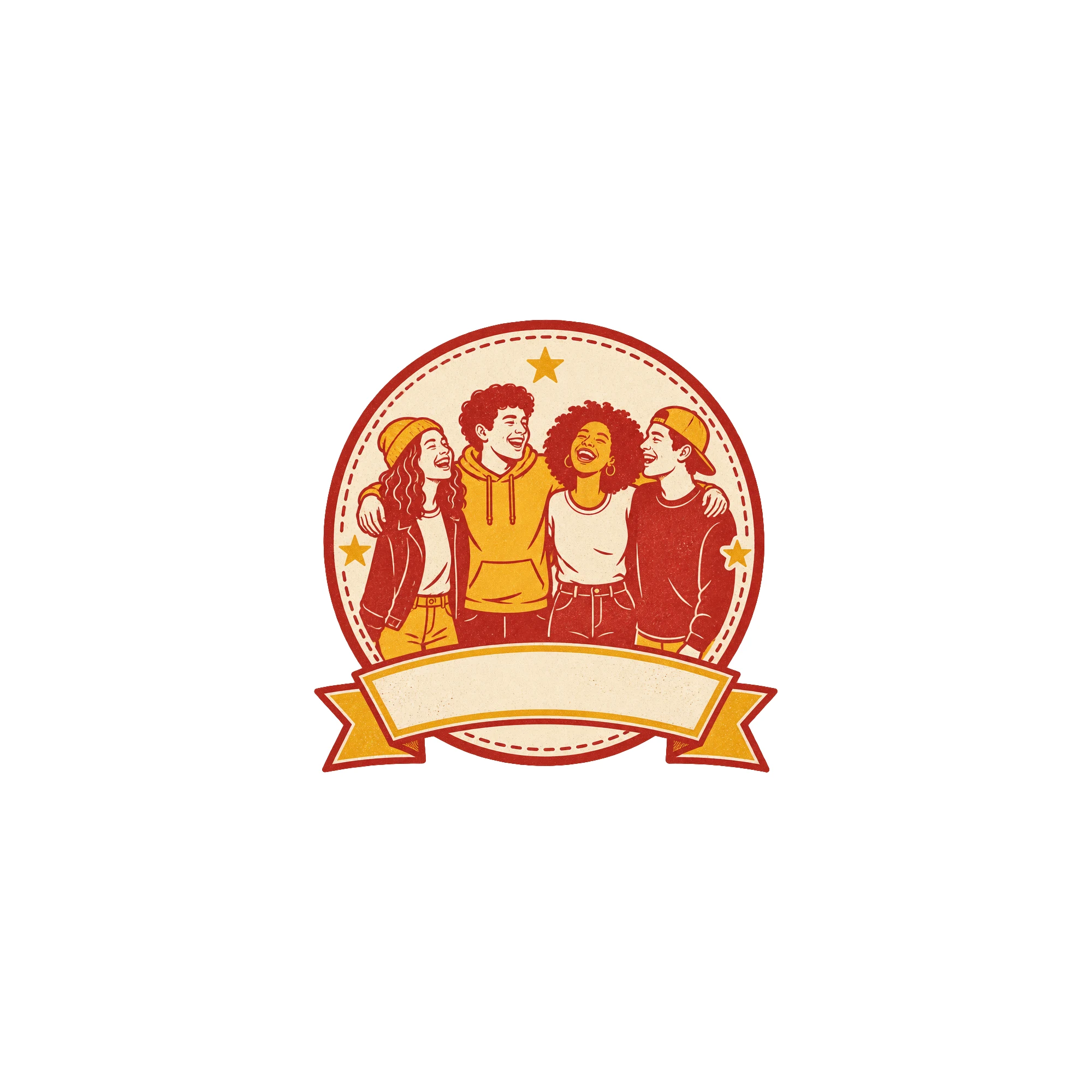 Bügelbild freundschaft freundesgruppe abzeichen als Grafik auf weißem Hintergrund (BB011391)