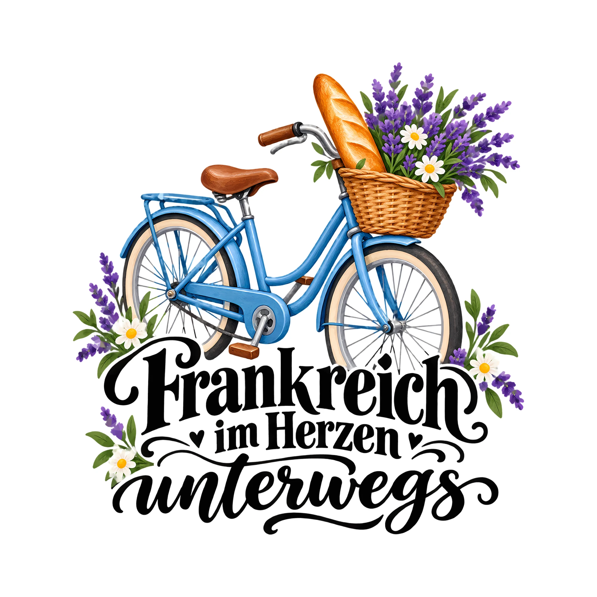 Bügelbild Frankreich im Herzen unterwegs als Grafik auf weißem Hintergrund (BB013652)