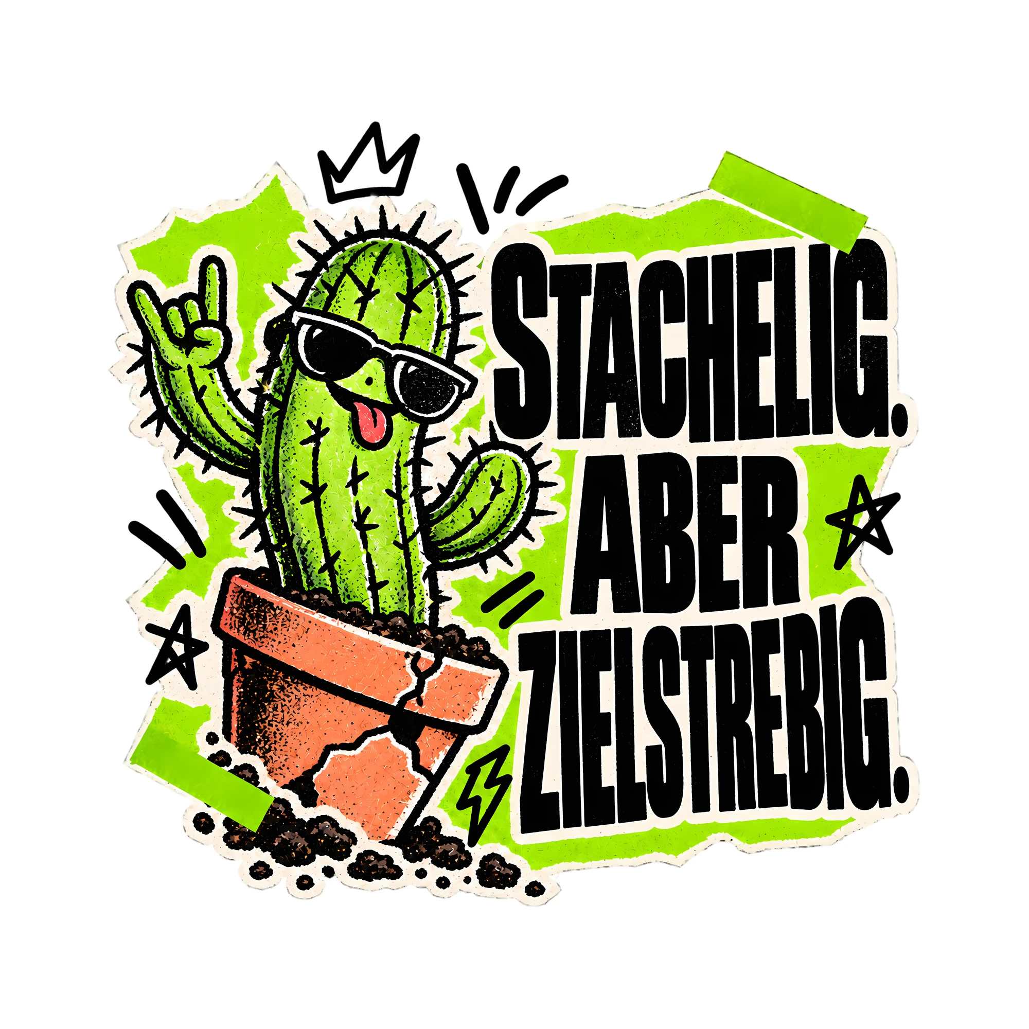 Bügelbild Stachelig. Aber zielstrebig. als Grafik auf weißem Hintergrund (BB014157)