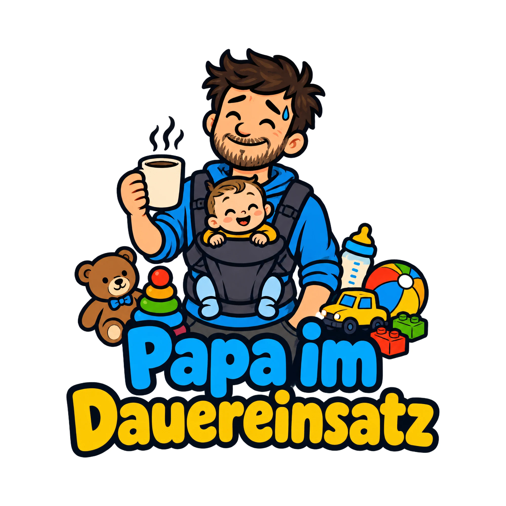 Bügelbild Papa im Dauereinsatz als Grafik auf weißem Hintergrund (BB019209)
