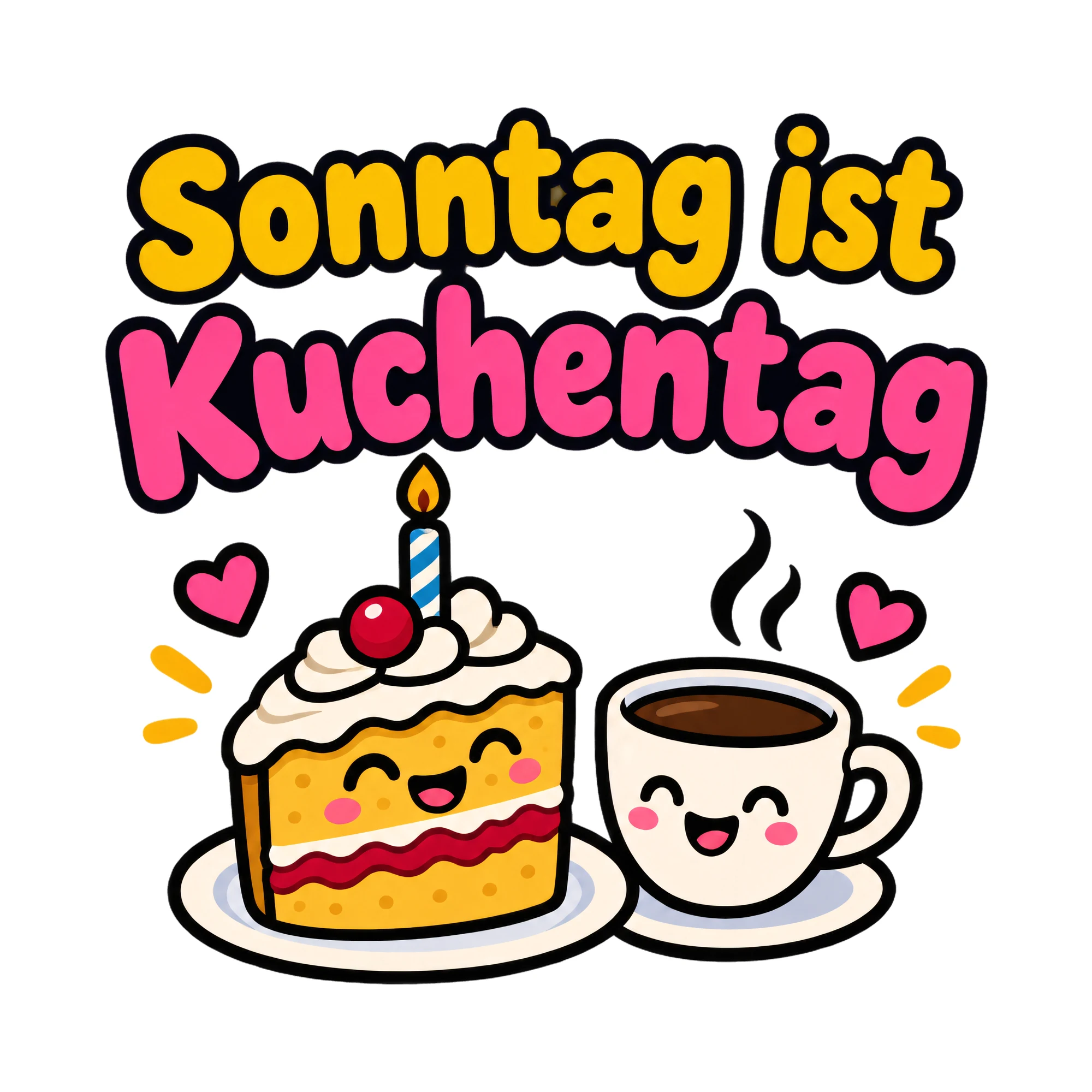 Bügelbild Sonntag ist Kuchentag als Grafik auf weißem Hintergrund (BB019619)