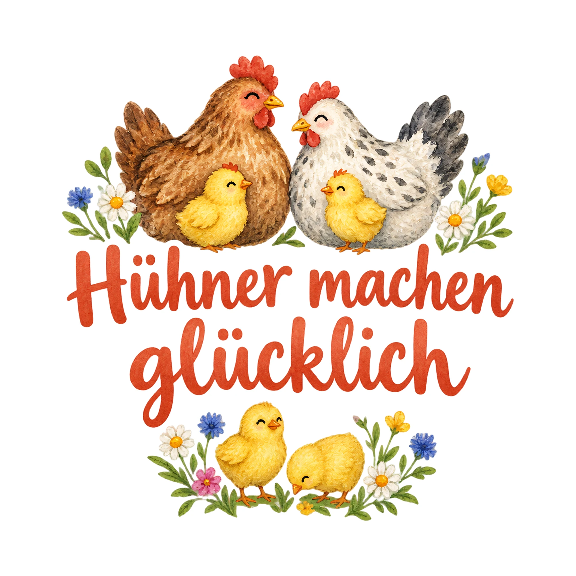 Bügelbild Hühner machen glücklich, Tiere Shirt Spruch als Grafik auf weißem Hintergrund (BB016589)