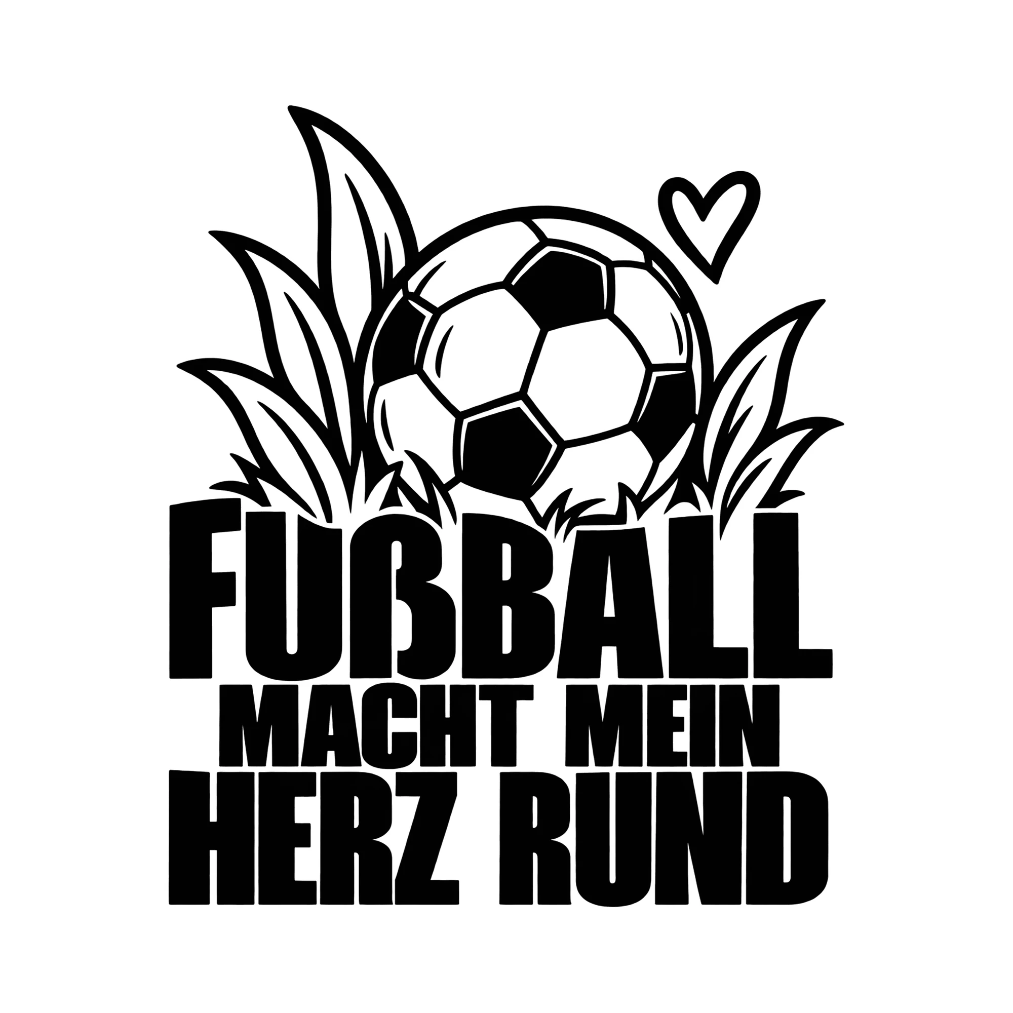 Bügelbild FUßBALL MACHT MEIN HERZ RUND als Grafik auf weißem Hintergrund (BB013804)