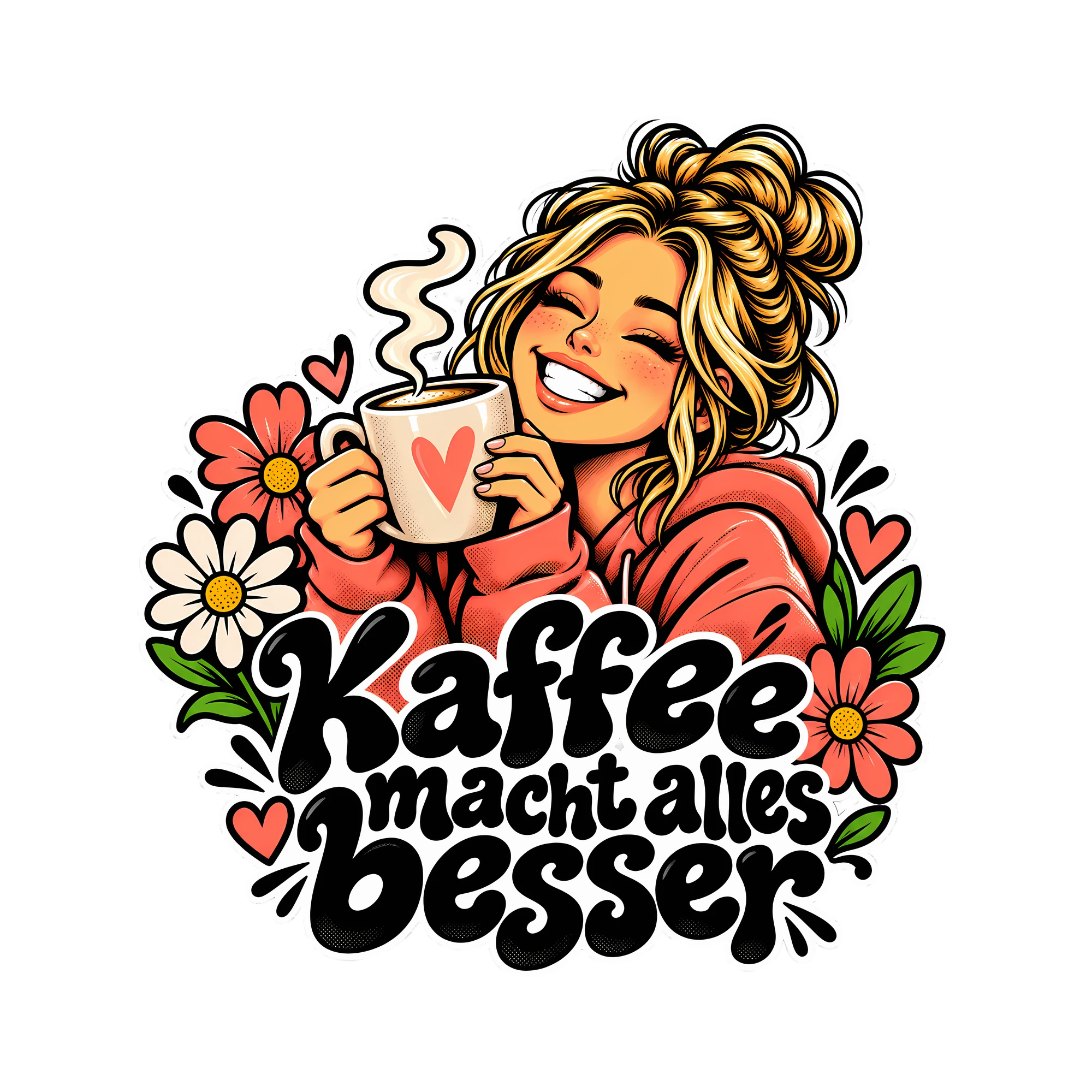 Bügelbild Kaffee macht alles besser als Grafik auf weißem Hintergrund (BB012096)