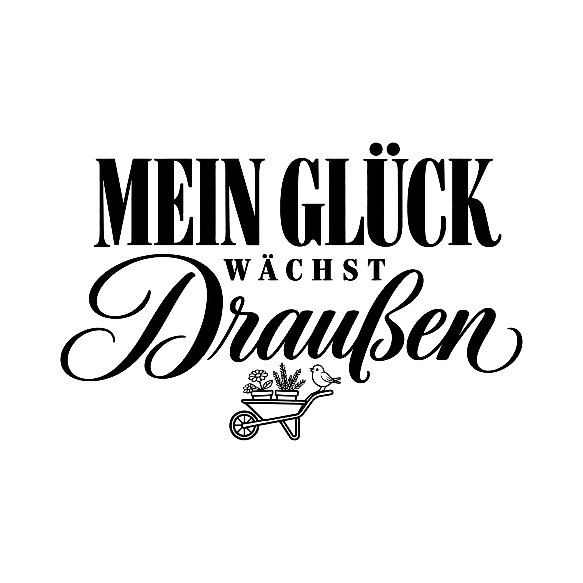 Bügelbild Mein Glück wächst draußen als Grafik auf weißem Hintergrund (BB013216)