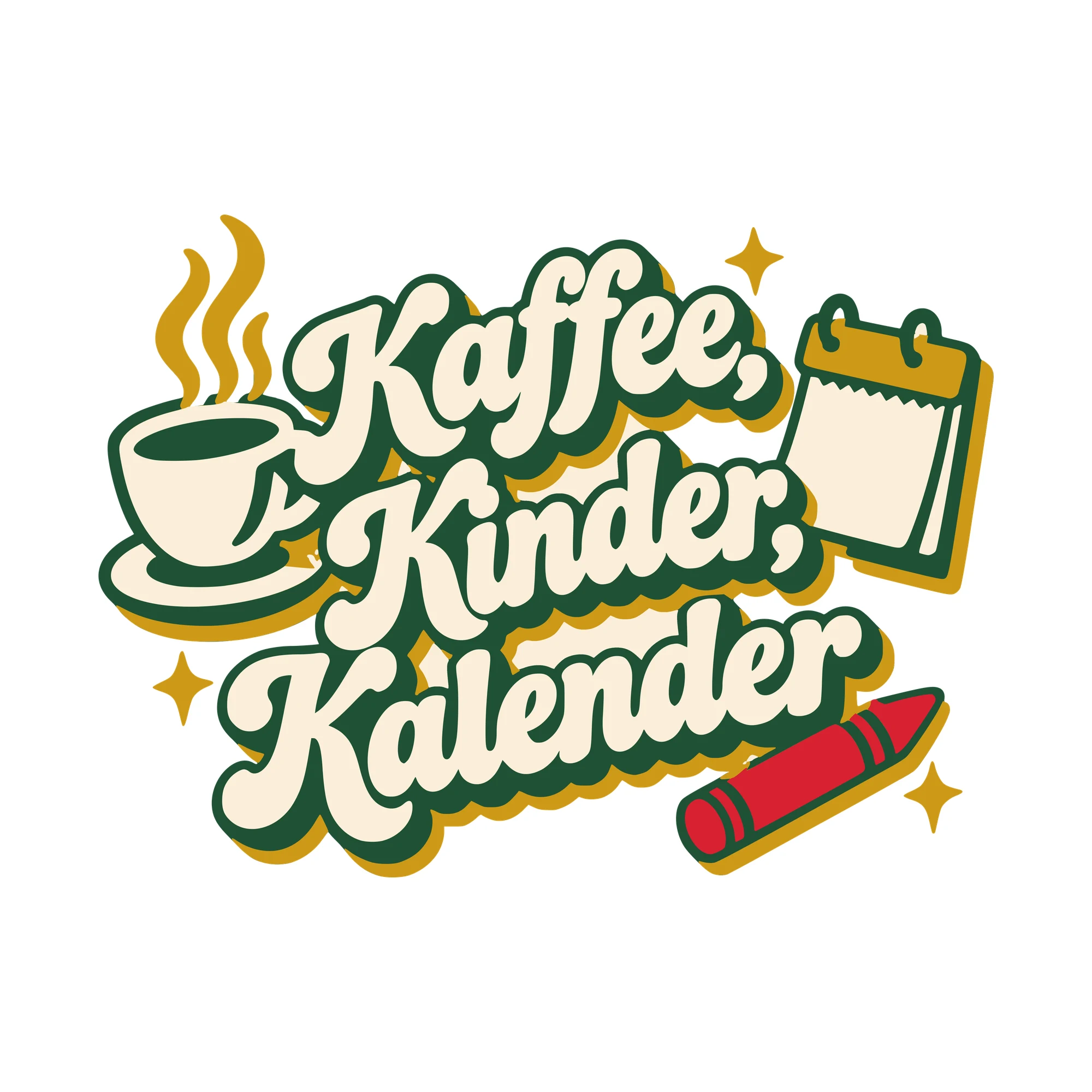 Bügelbild Kaffee, Kinder, Kalender als Grafik auf weißem Hintergrund (BB010626)