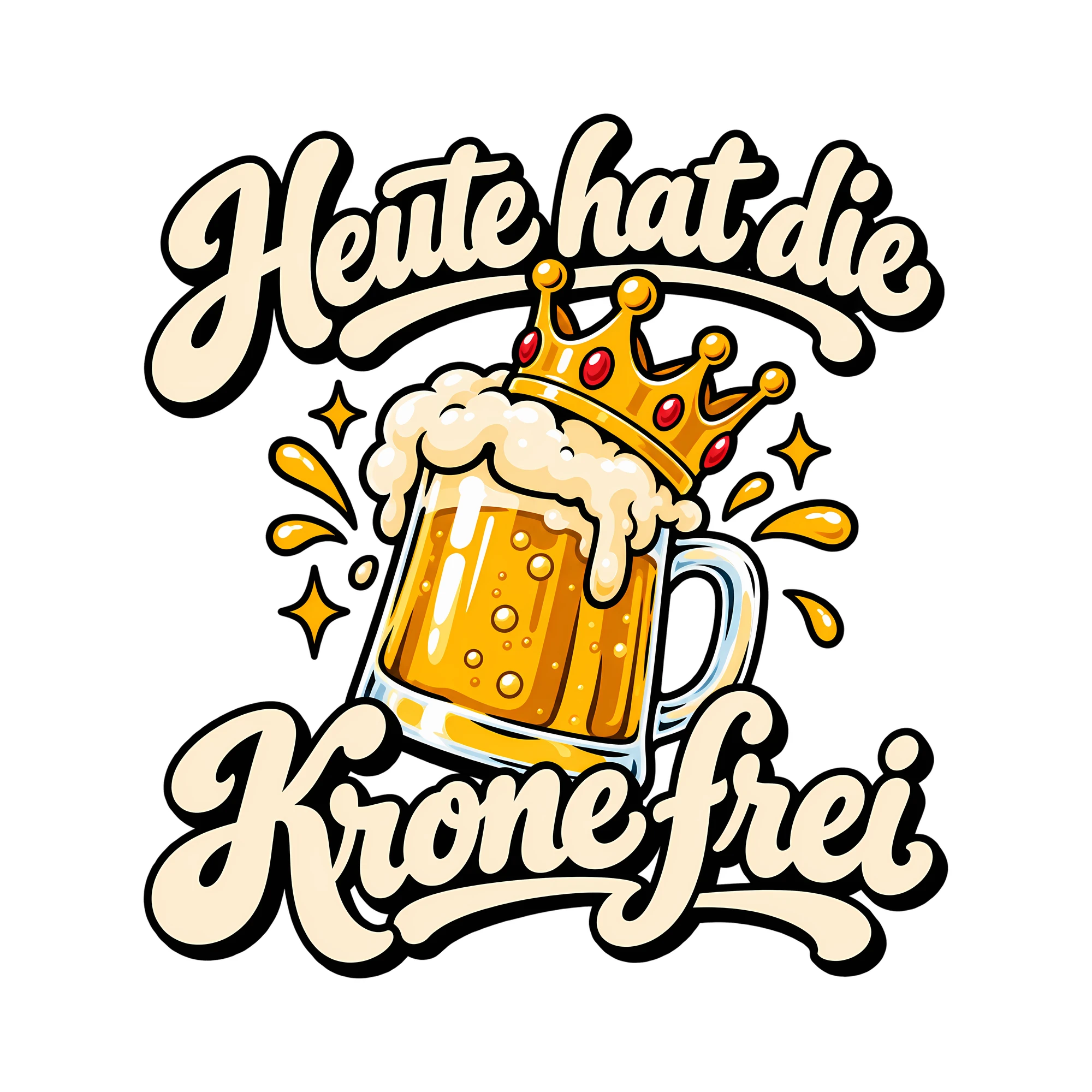Bügelbild Heute hat die Krone frei als Grafik auf weißem Hintergrund (BB011683)