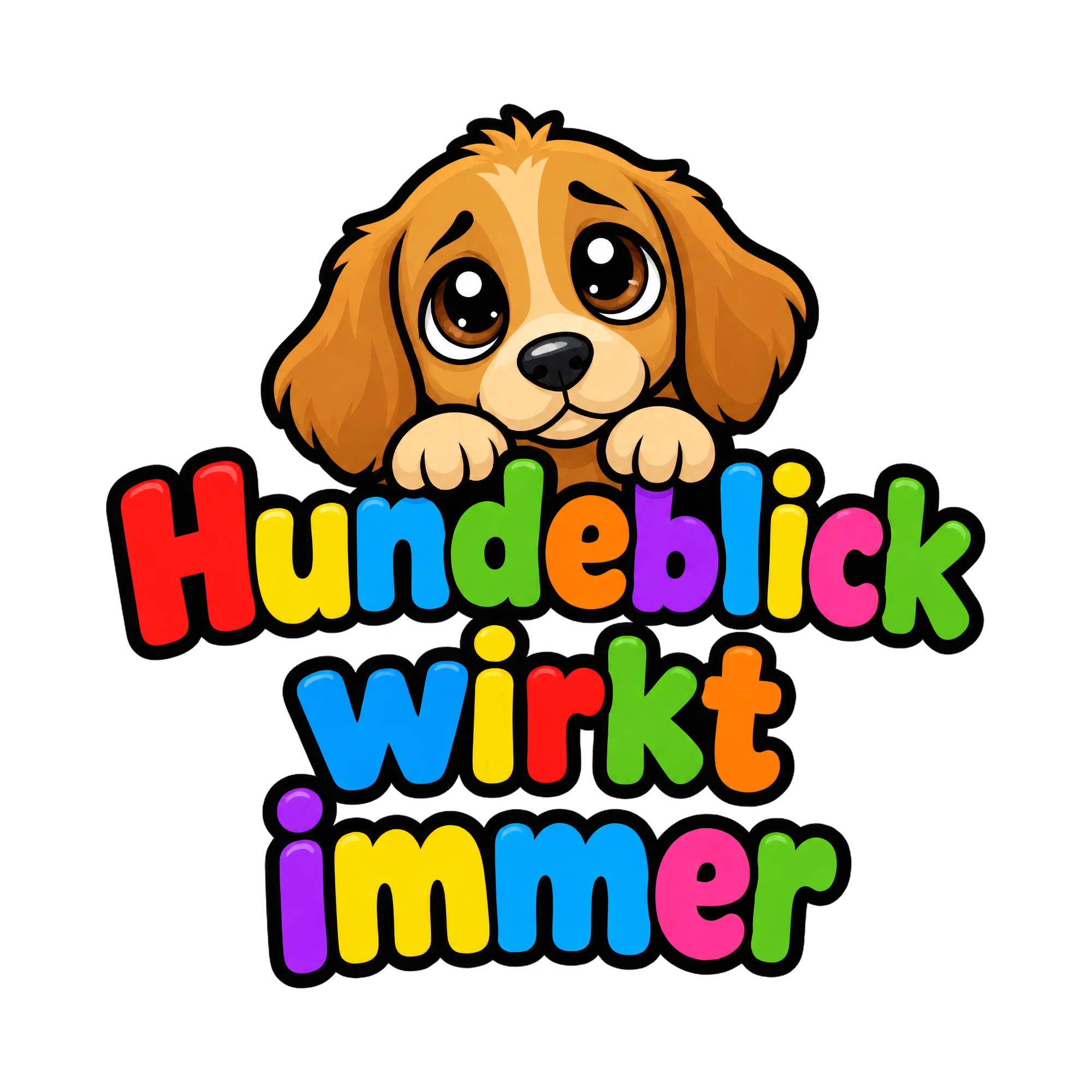 Bügelbild Hundeblick wirkt immer, Tiere Shirt Spruch als Grafik auf weißem Hintergrund (BB016549)