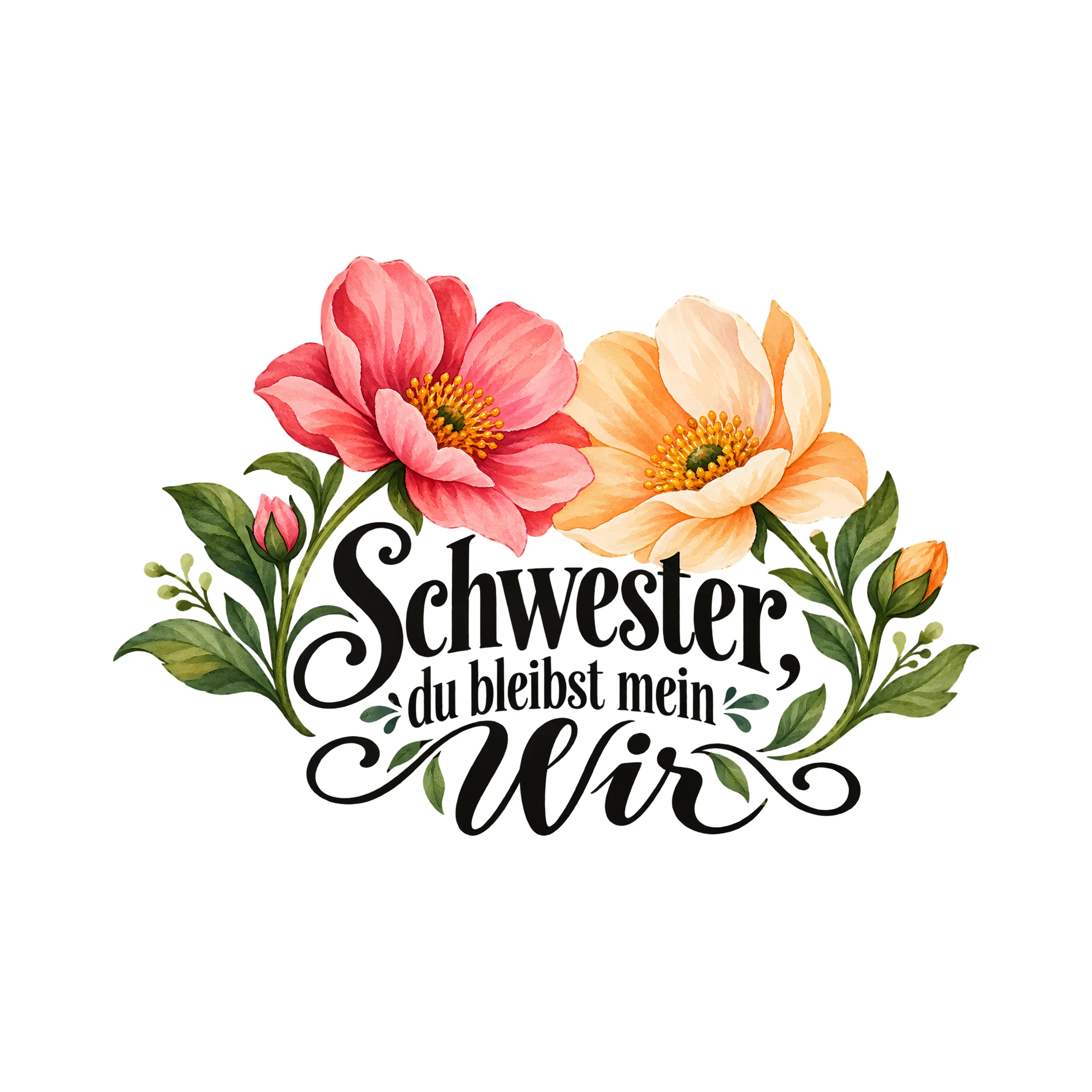 Bügelbild Schwester, du bleibst mein Wir als Grafik auf weißem Hintergrund (BB013521)