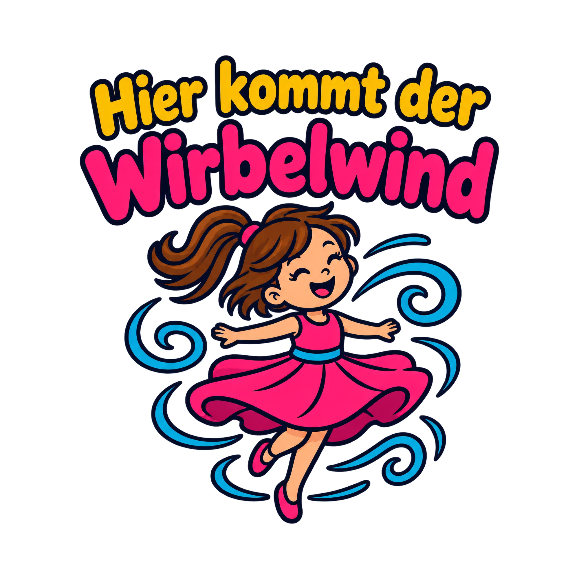 Bügelbild Hier kommt der Wirbelwind als Grafik auf weißem Hintergrund (BB020011)