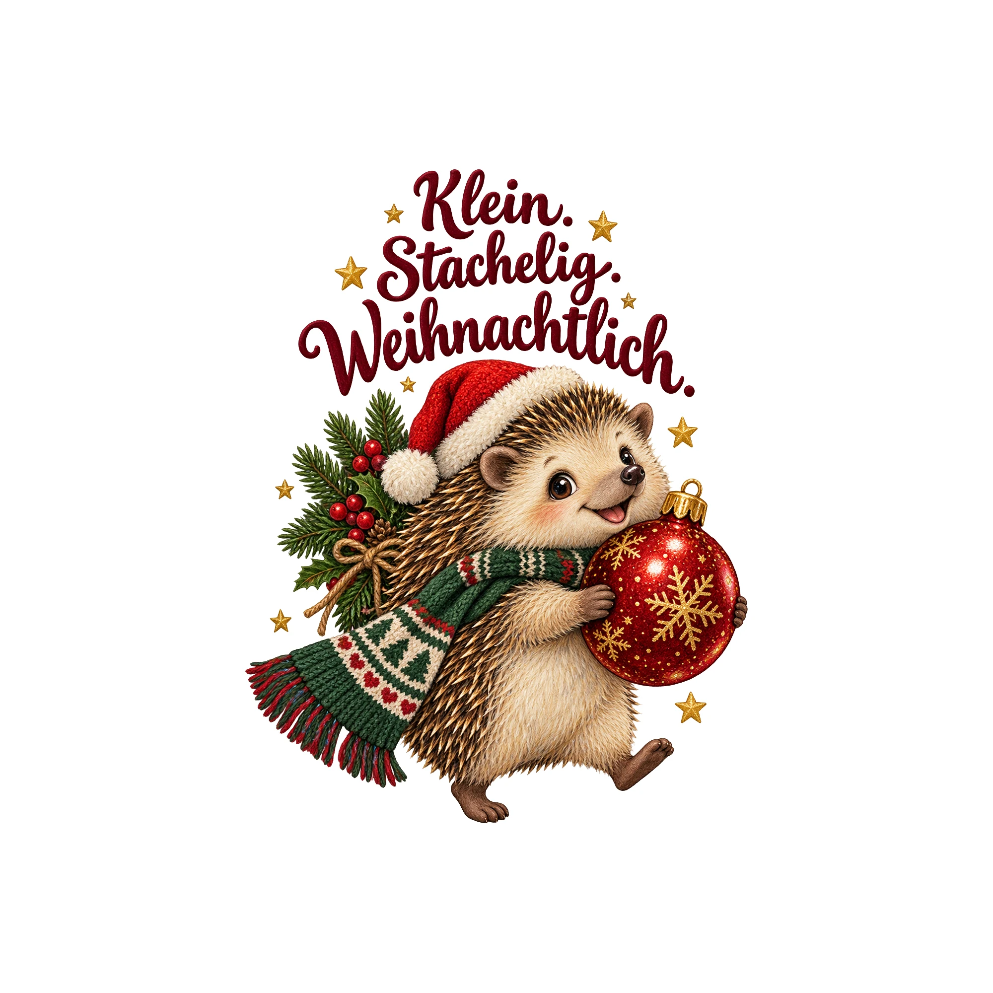 Bügelbild Klein. Stachelig. Weihnachtlich. als Grafik auf weißem Hintergrund (BB011363)