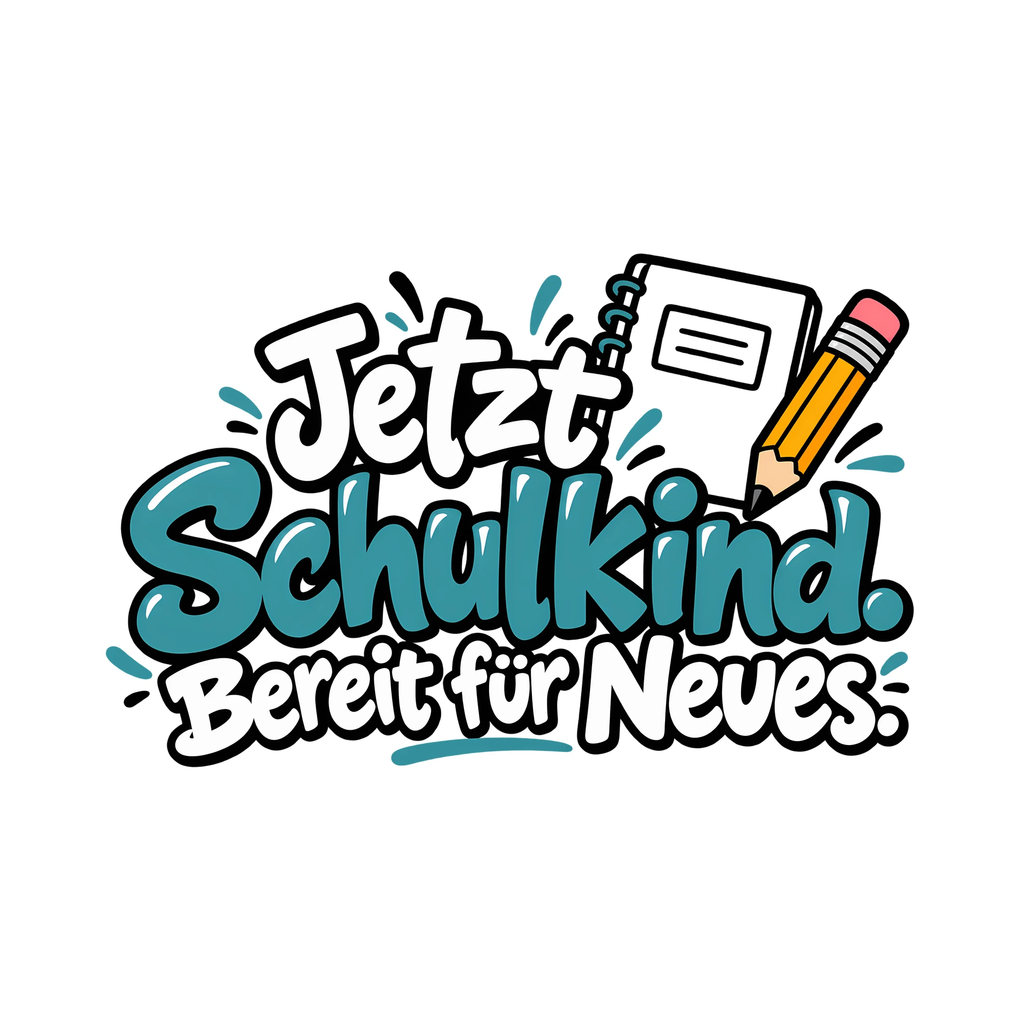 Bügelbild Jetzt Schulkind. Bereit für Neues. als Grafik auf weißem Hintergrund (BB012021)