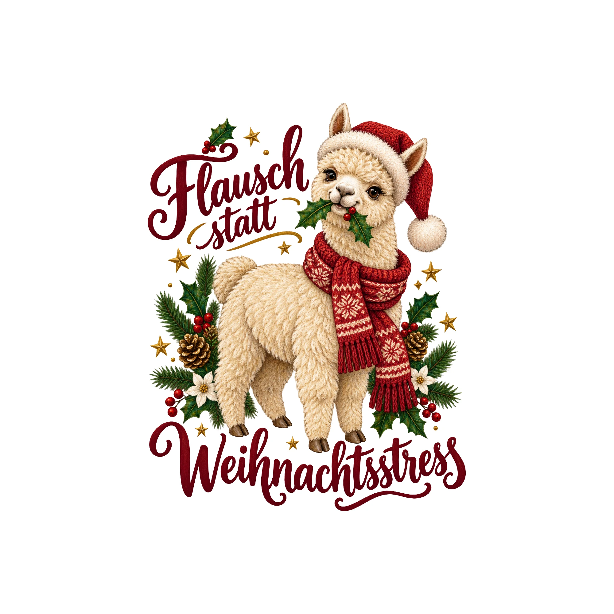 Bügelbild Flausch statt Weihnachtsstress als Grafik auf weißem Hintergrund (BB011358)