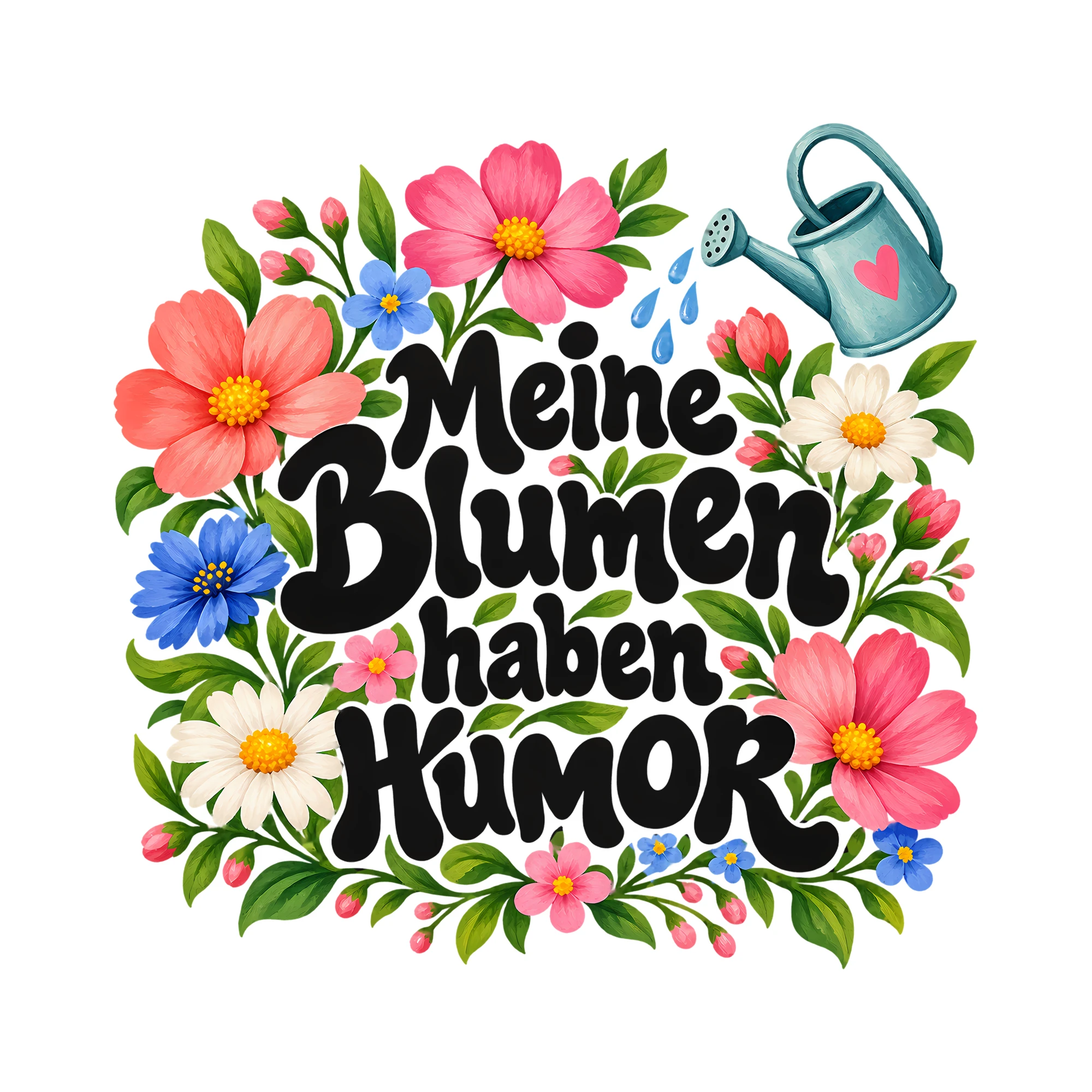 Bügelbild Meine Blumen haben HUMOR als Grafik auf weißem Hintergrund (BB013316)
