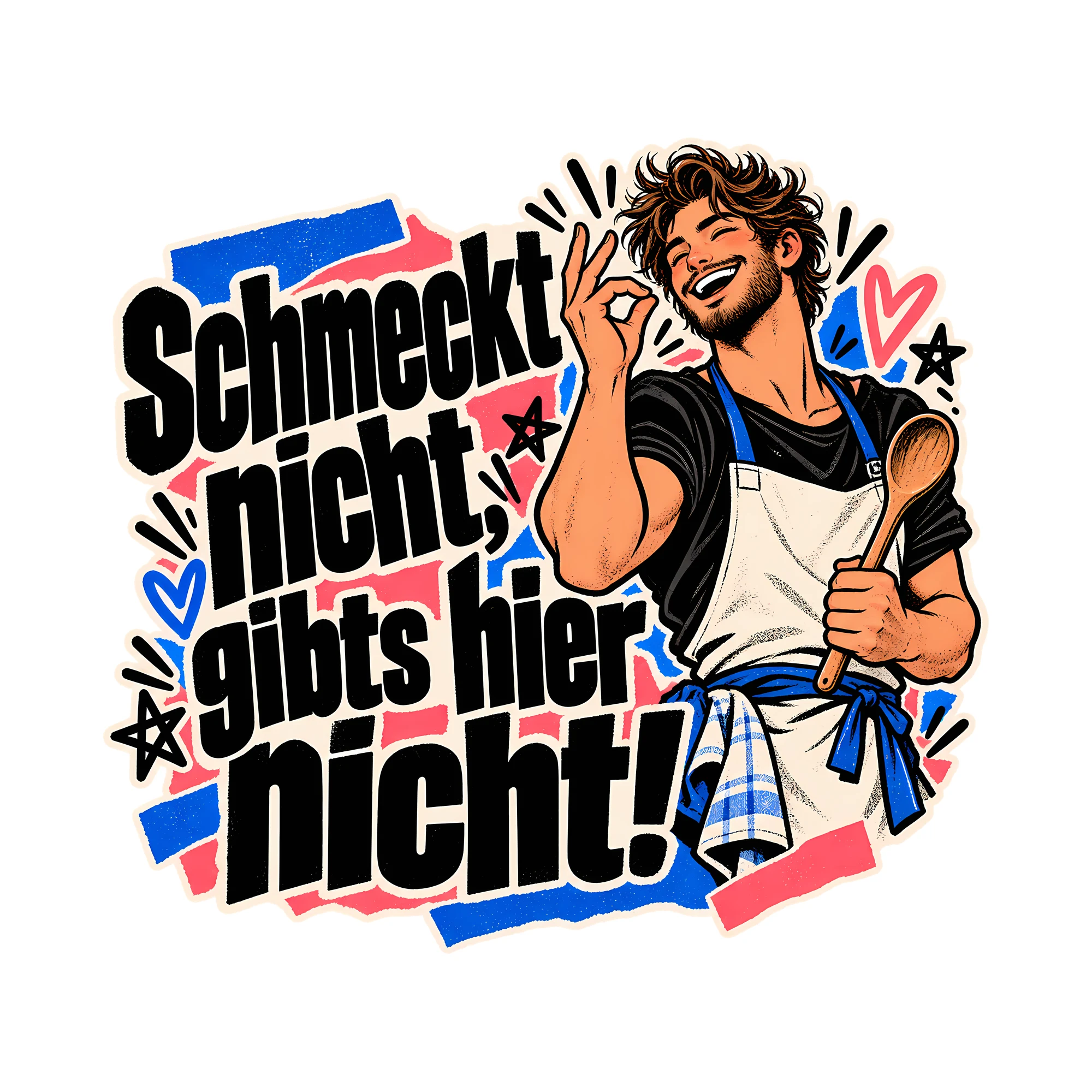 Bügelbild Schmeckt nicht, gibts hier nicht!, Küchen Spruch Bügelbild als Grafik auf weißem Hintergrund (BB014717)