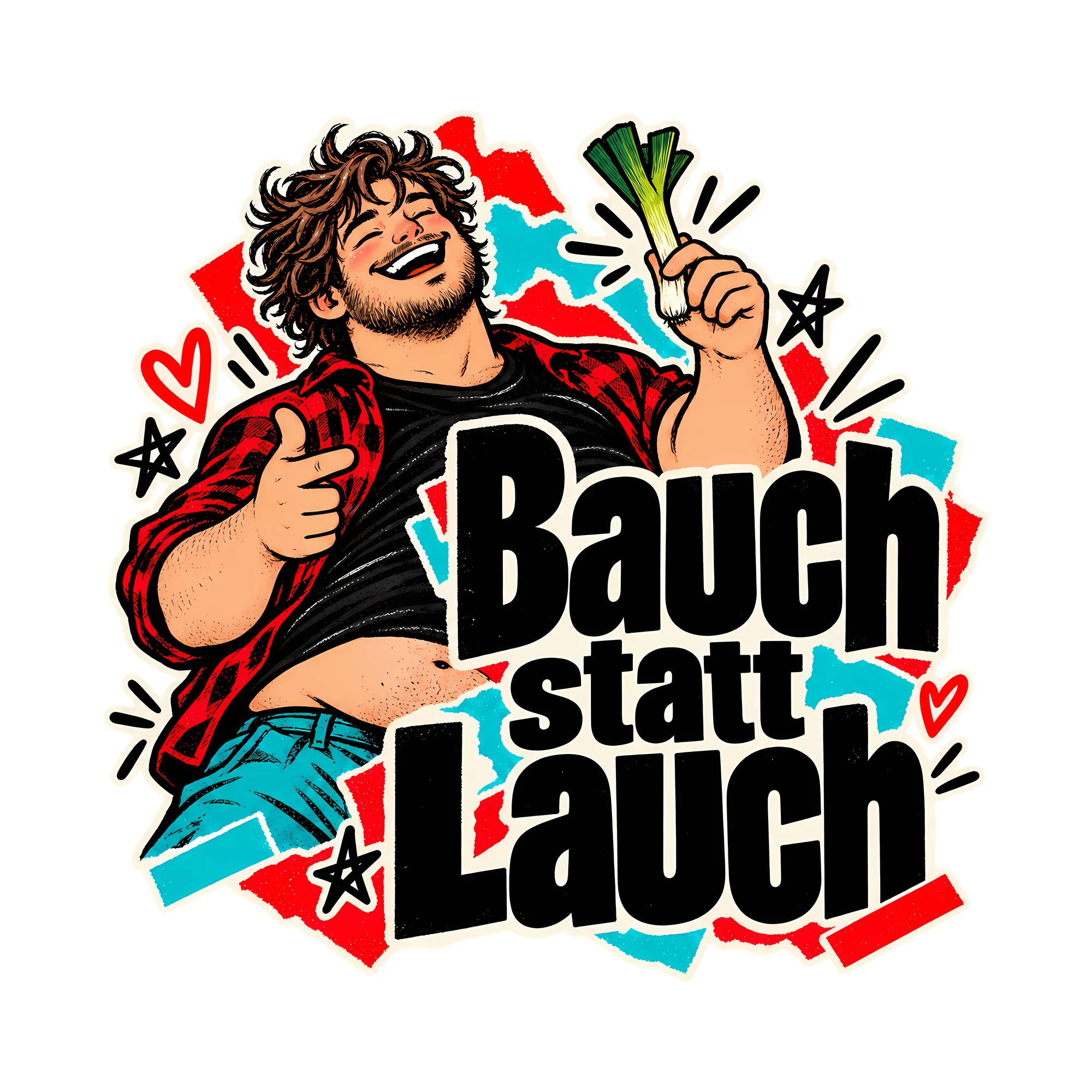 Bügelbild Bauch statt Lauch, Lustiger Shirt Spruch als Grafik auf weißem Hintergrund (BB014642)